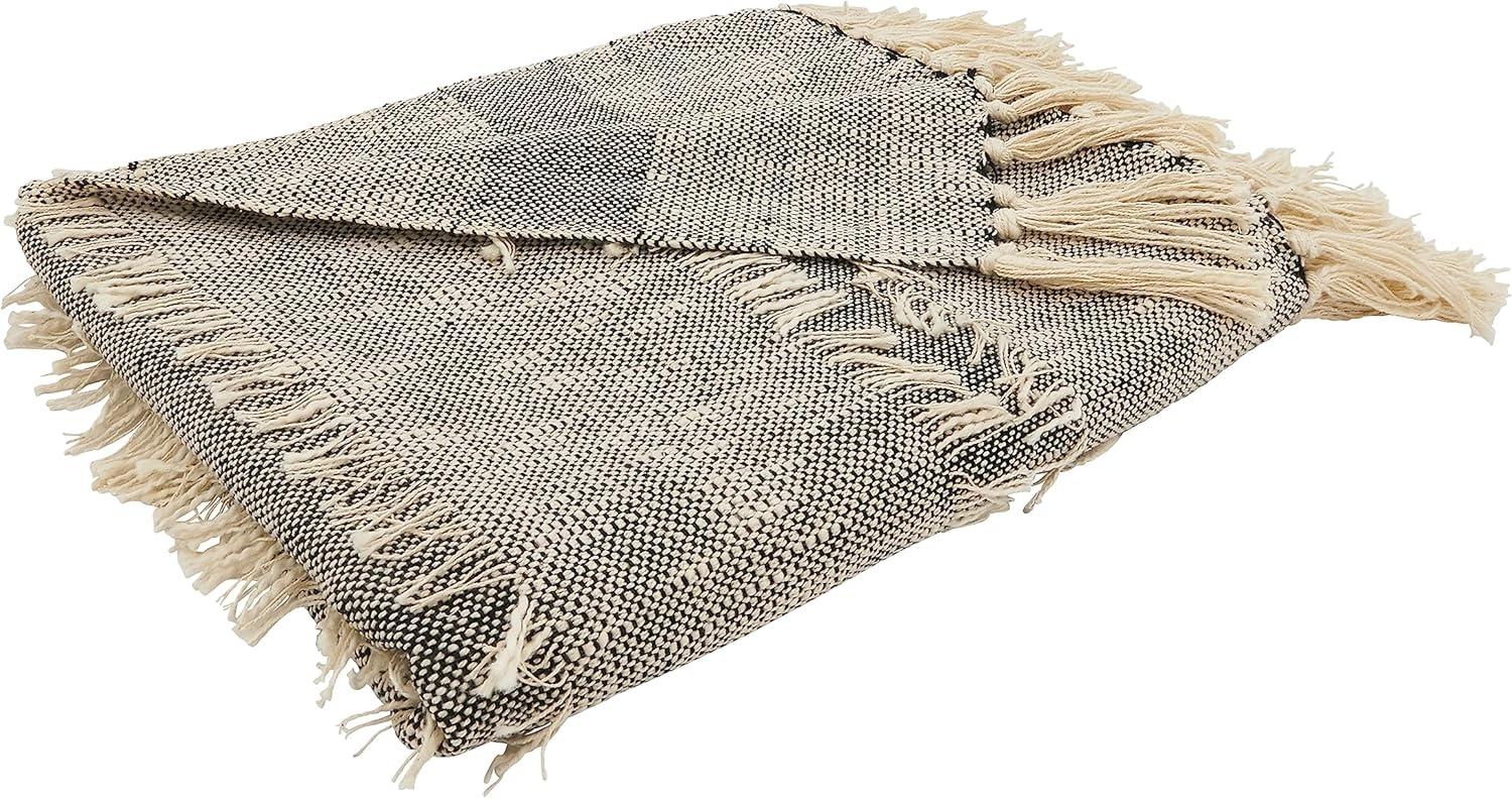 50"x60" Bohemian Bliss Textured Striped Fringe Throw Blanket Gray - Saro Lifestyle: Cotton, Machine Washable