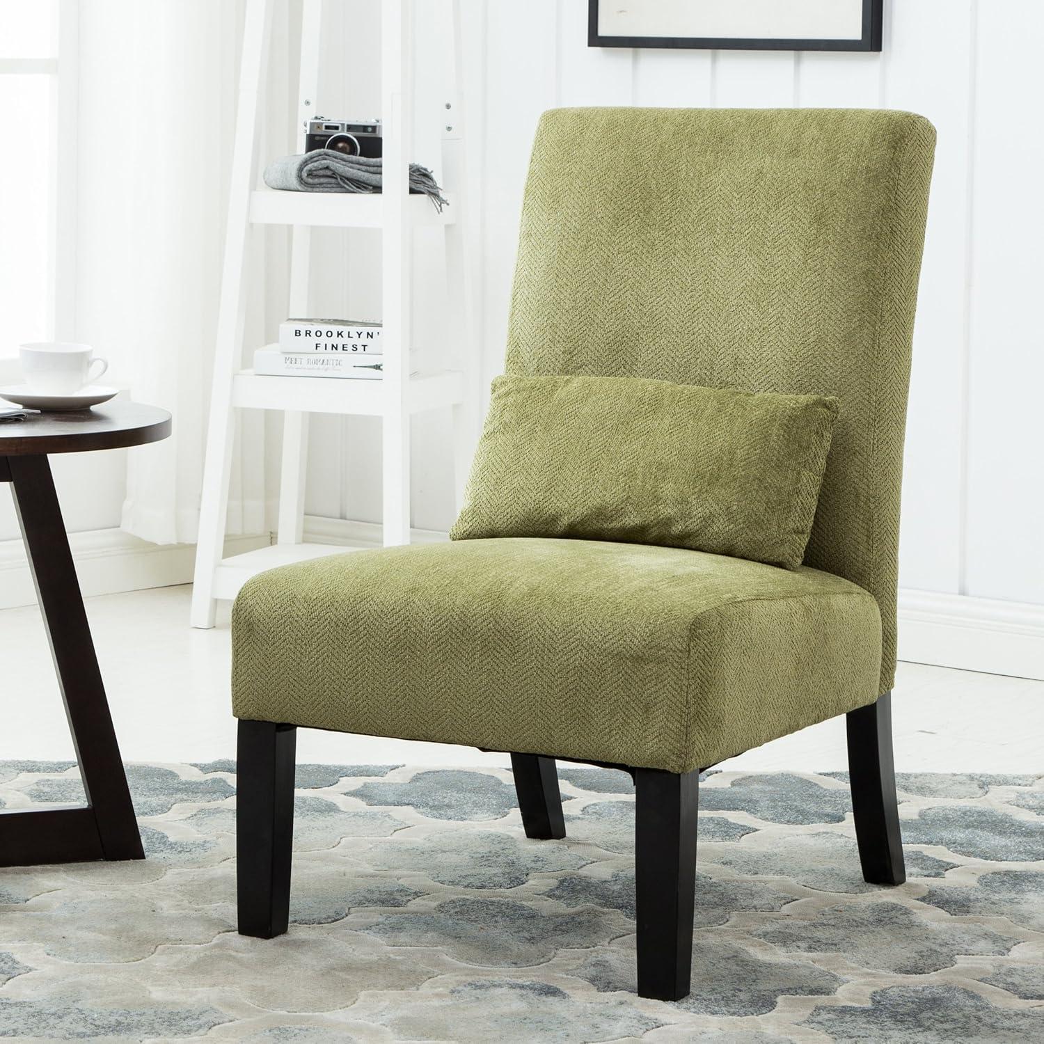 Pisano Contemporary Chenille Fabric Armless Accent Chair with Pillow in Green