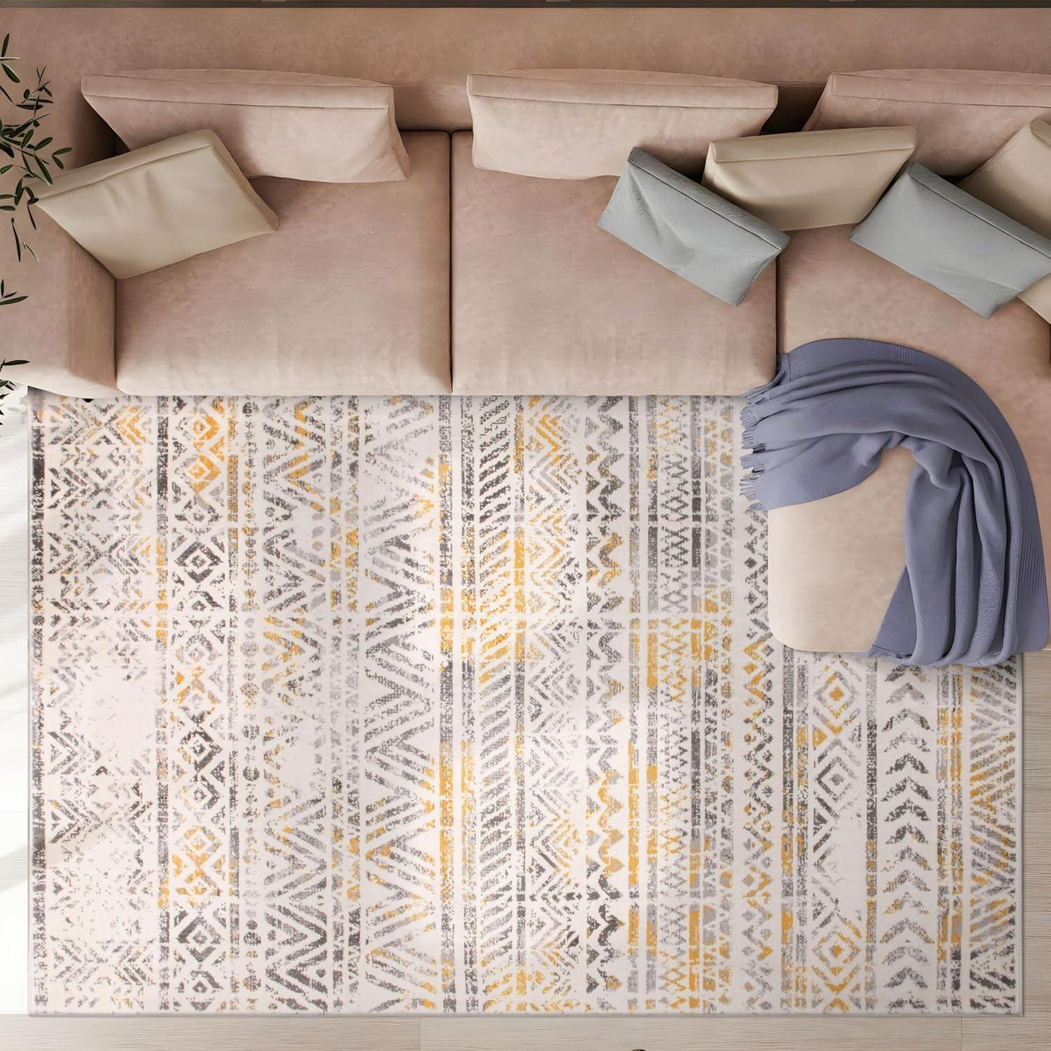World Rug Gallery Geometric Distressed Bohemian Yellow 5'x7' Area Rug