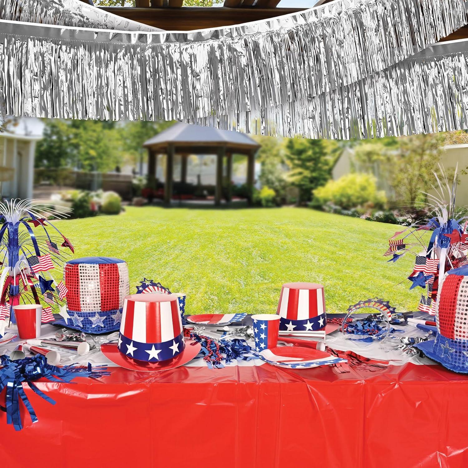 Silver Metallic Fringe Party Drape, 15" x 10'