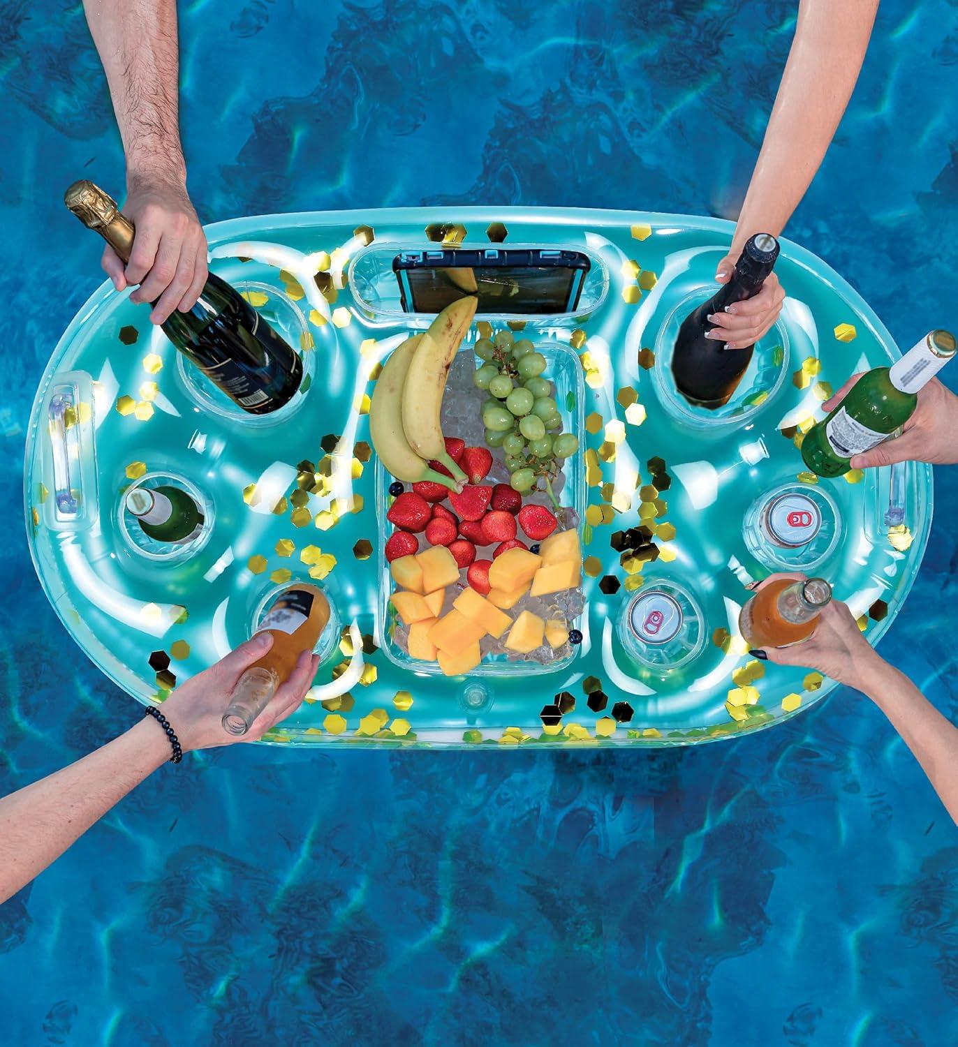 Luxurious Blue and Gold Inflatable Floating Cooler with Sparkly Confetti