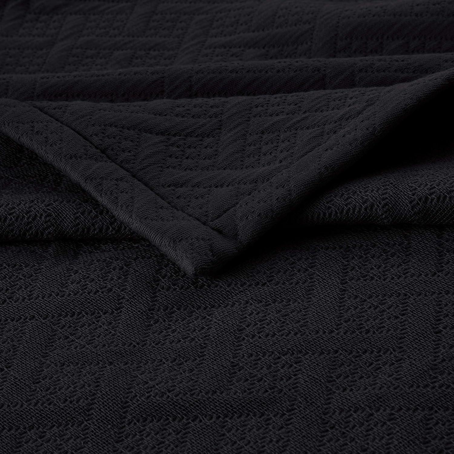 Superior 100% Cotton Basket Weave Bedspread 3 Piece Set, Queen, Black