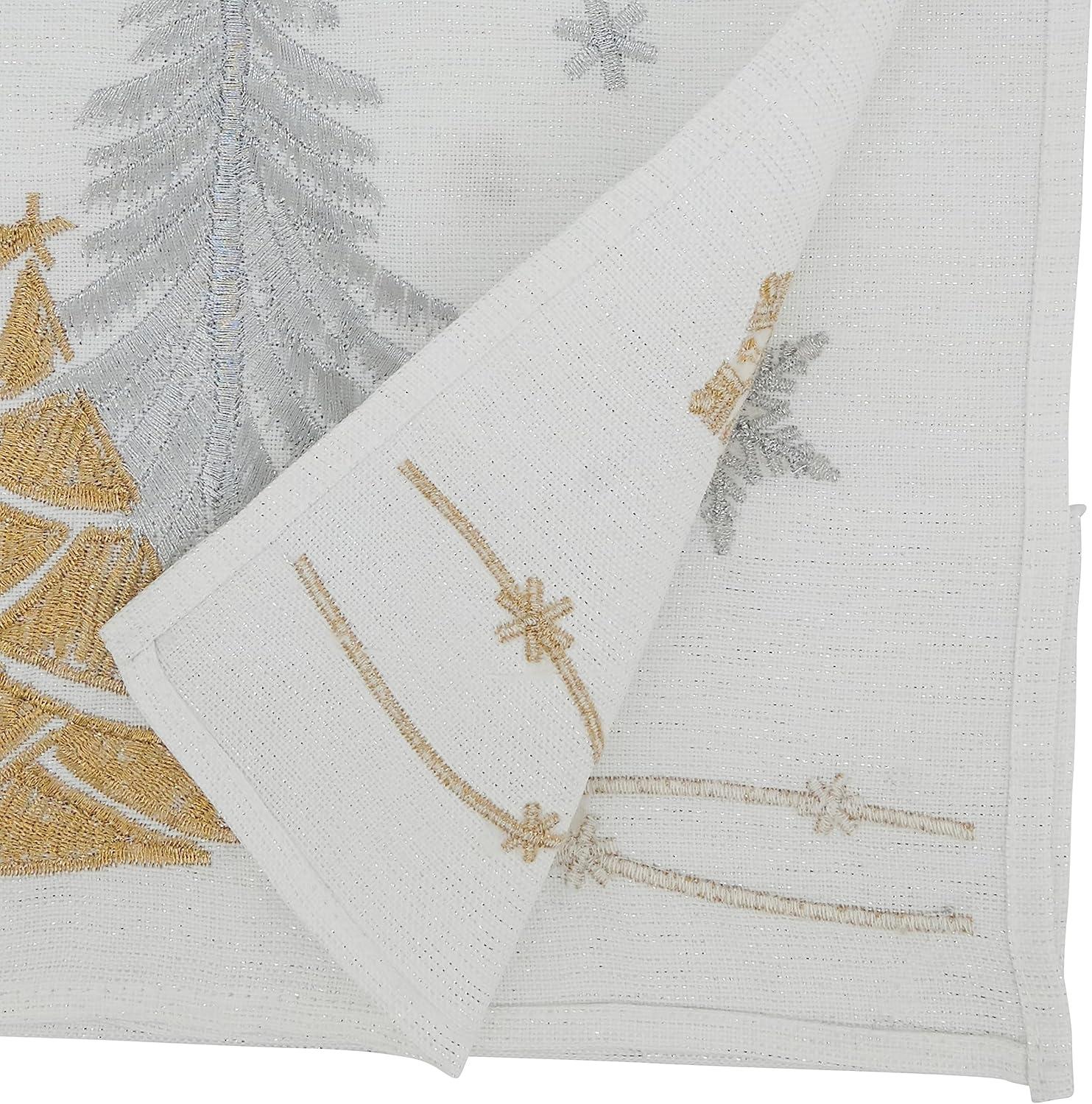 Saro Lifestyle Winter Wonderland Trees and Snowflakes Table Runner, 16"x72", White