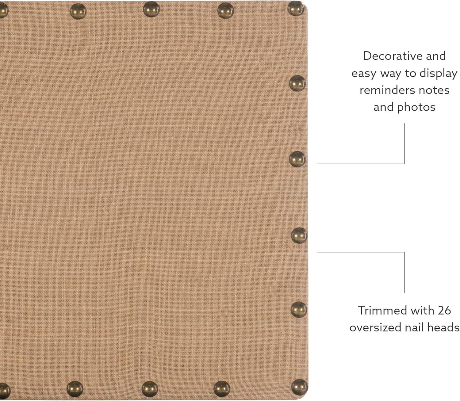 Beige Burlap Corkboard with Bronze Nailhead Trim, 24" x 36"