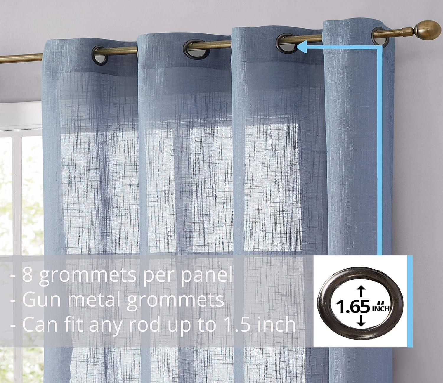 HLC.ME Abbey Faux Linen Textured Semi Sheer Privacy Light Filtering Window Grommet Thick Curtain Panels, Set of 2 - Dusty Blue, 54 W x 84 L