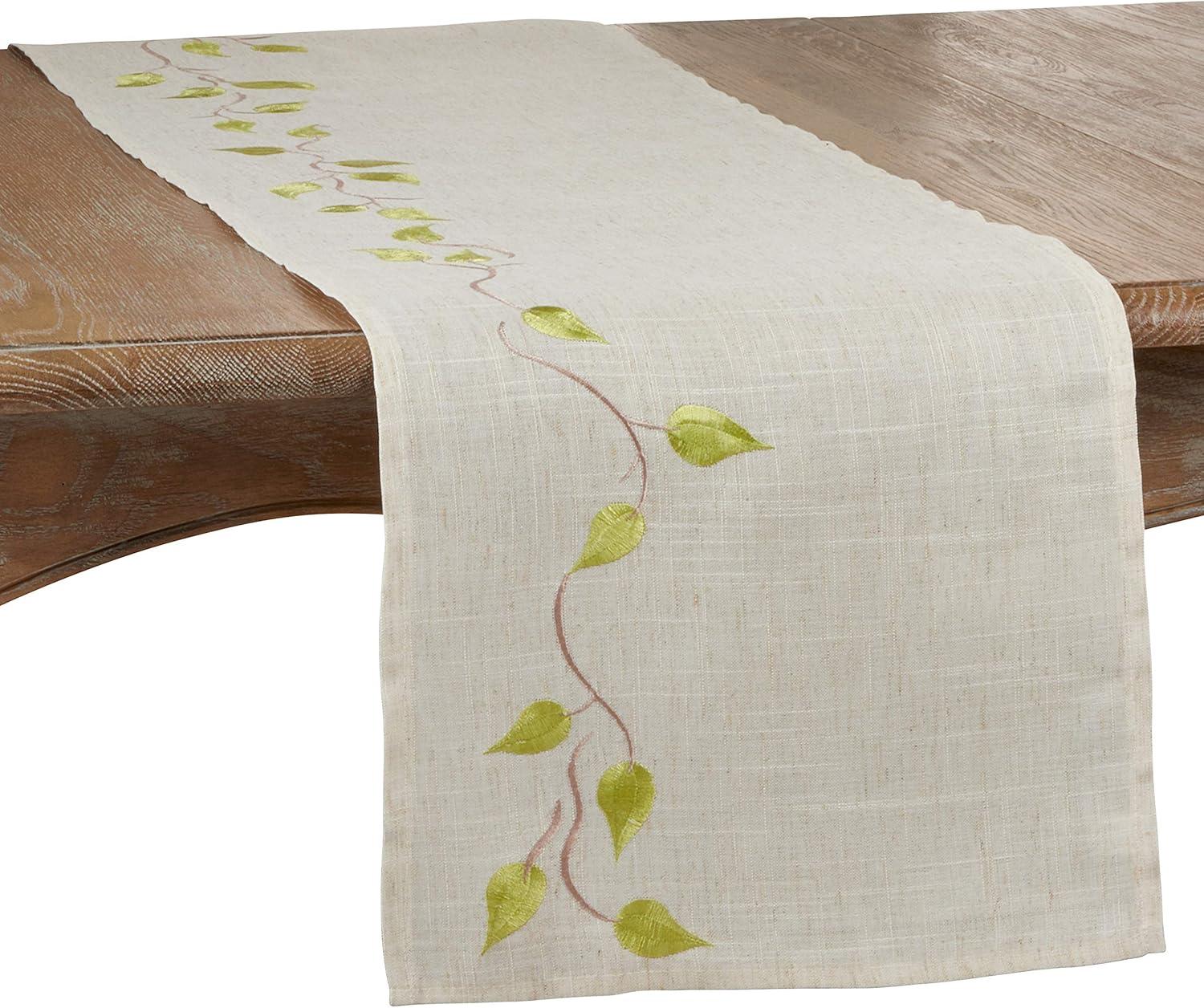 Saro Lifestyle Embroidered Vine Runner, Natural, 16" x 72"