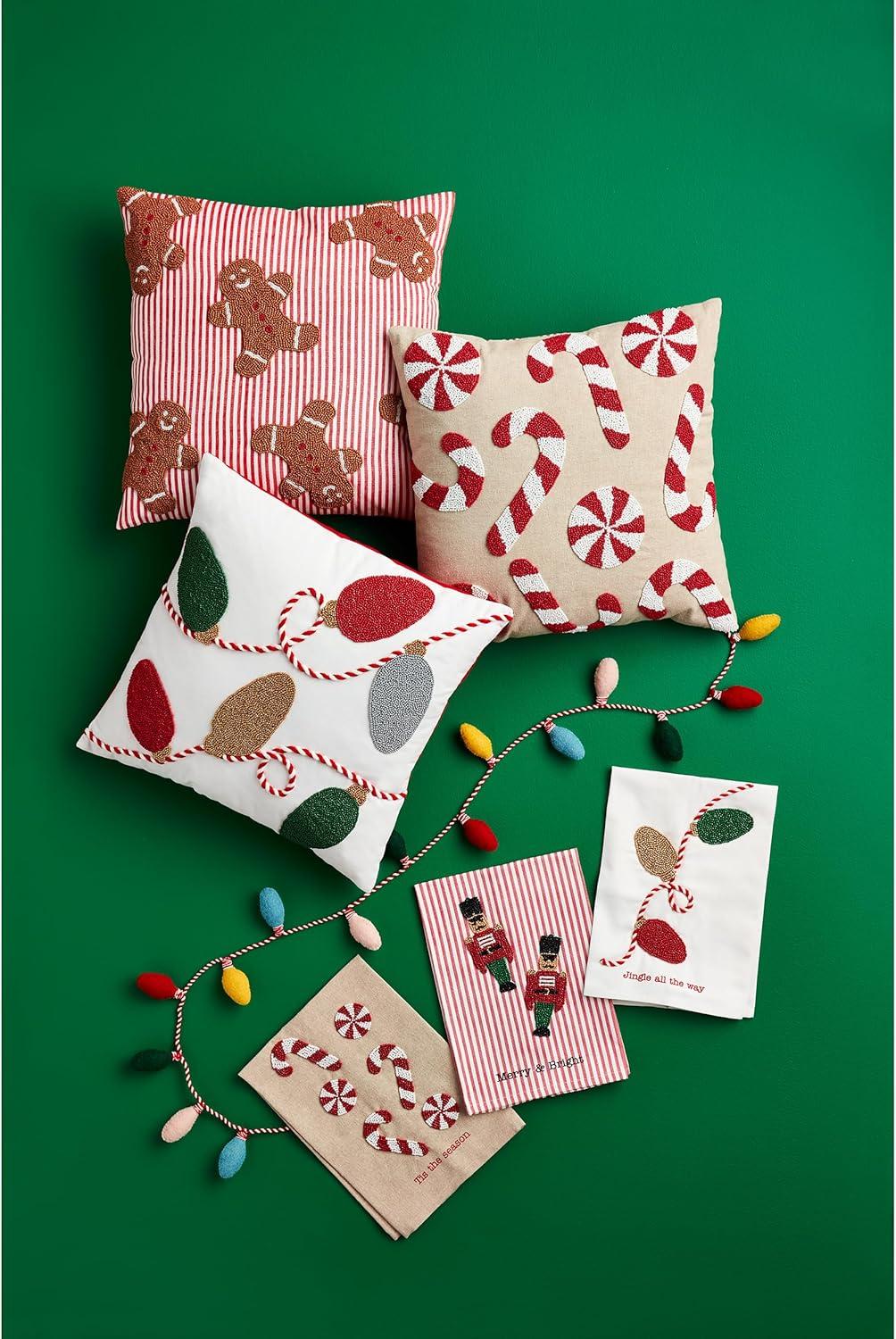 Mud Pie Gingerbread Beaded Pillow, 18" x 18", RED