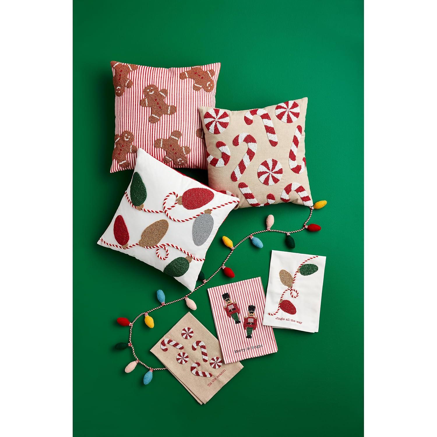 Mud Pie Gingerbread Beaded Pillow, 18" x 18", RED