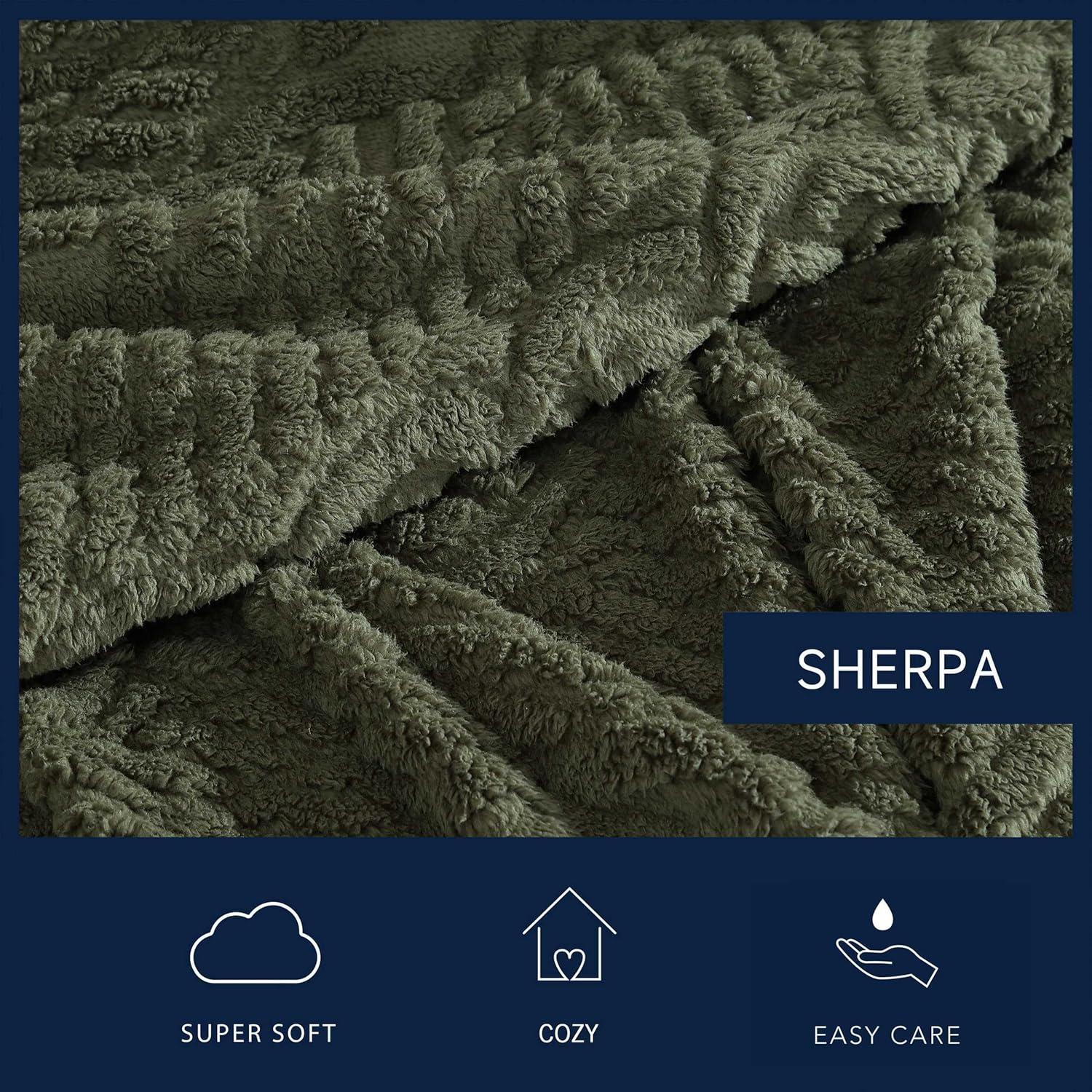 Green Heavyweight Cable Knit Sherpa Reversible Blanket