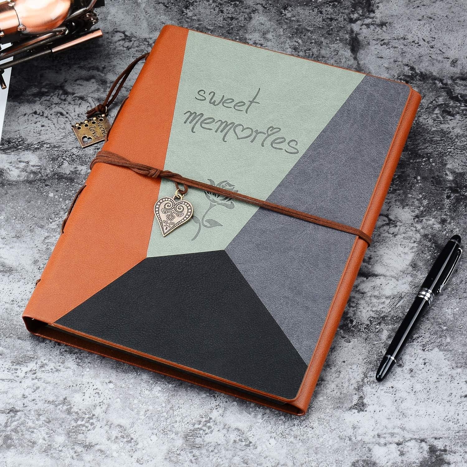 ZEEYUAN Scrap Book Leather Photo Album Family Scrapbook Memory Photo Book 60 Pages, Mothers Day Gift for Mom Mother Scrapbook/Anniversary/Valentines Gifts (Gray)