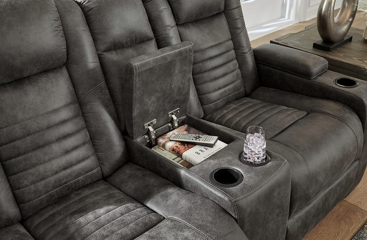 Storm Faux Leather Reclining Loveseat with Cup Holder