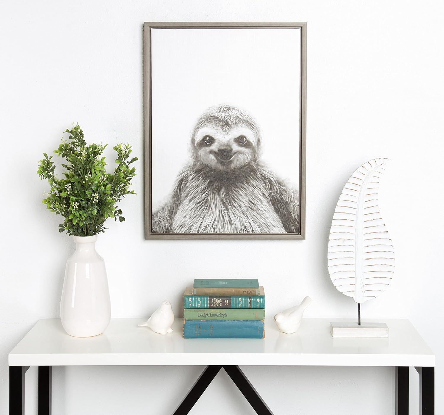 24" x 18" Sloth Framed Canvas Art - Uniek