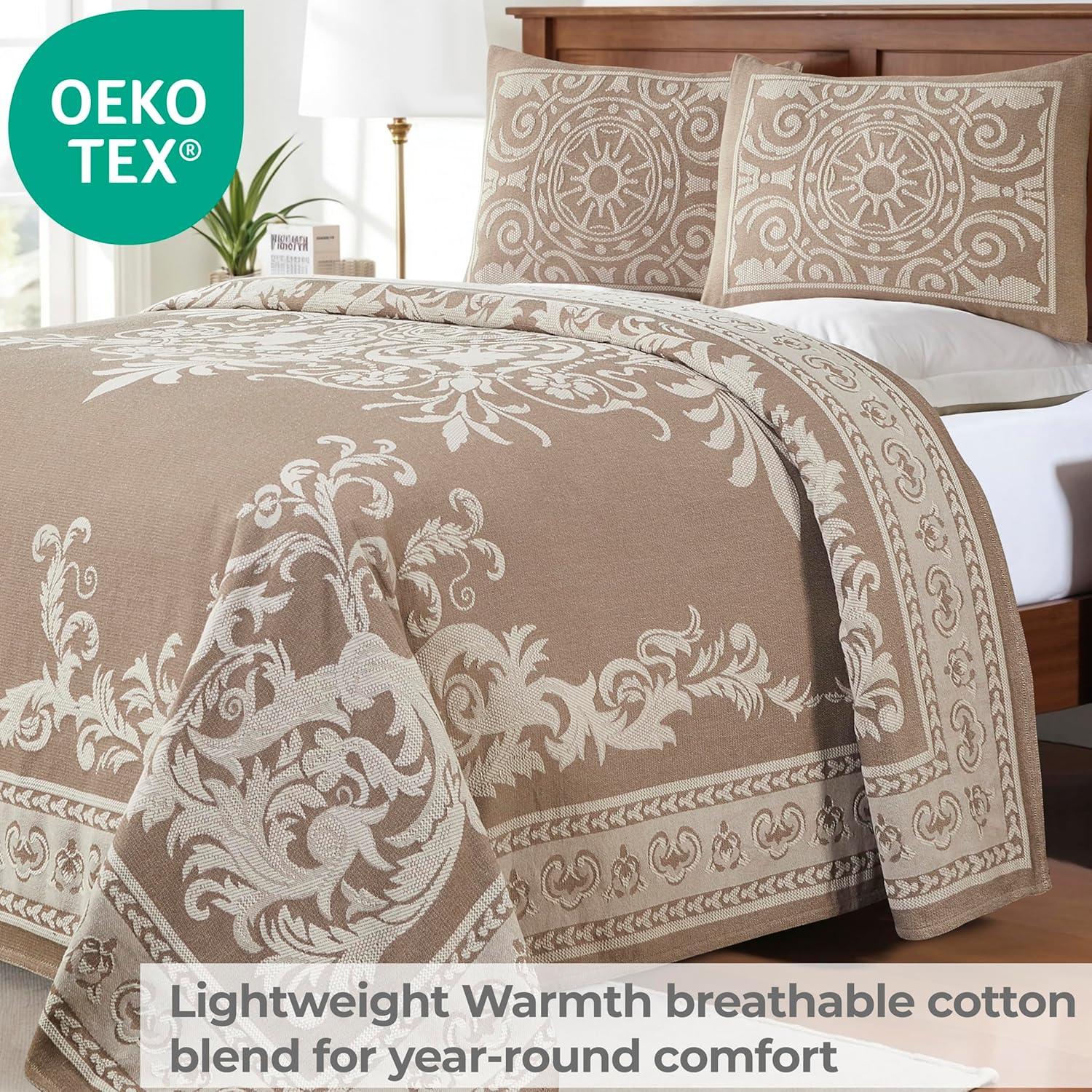 Superior Rio Lightweight Cotton Blend Woven Jacquard Traditional Medallion Bedspread/Coverlet Set