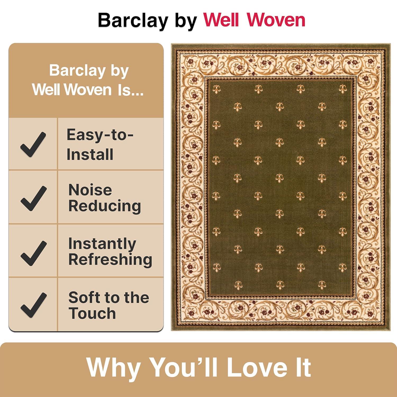 Well Woven Barclay Collection Fleur de Lis Light Blue 7'10" x 9'10" Area Rug - for Living Room, Bedroom, and Dining Room