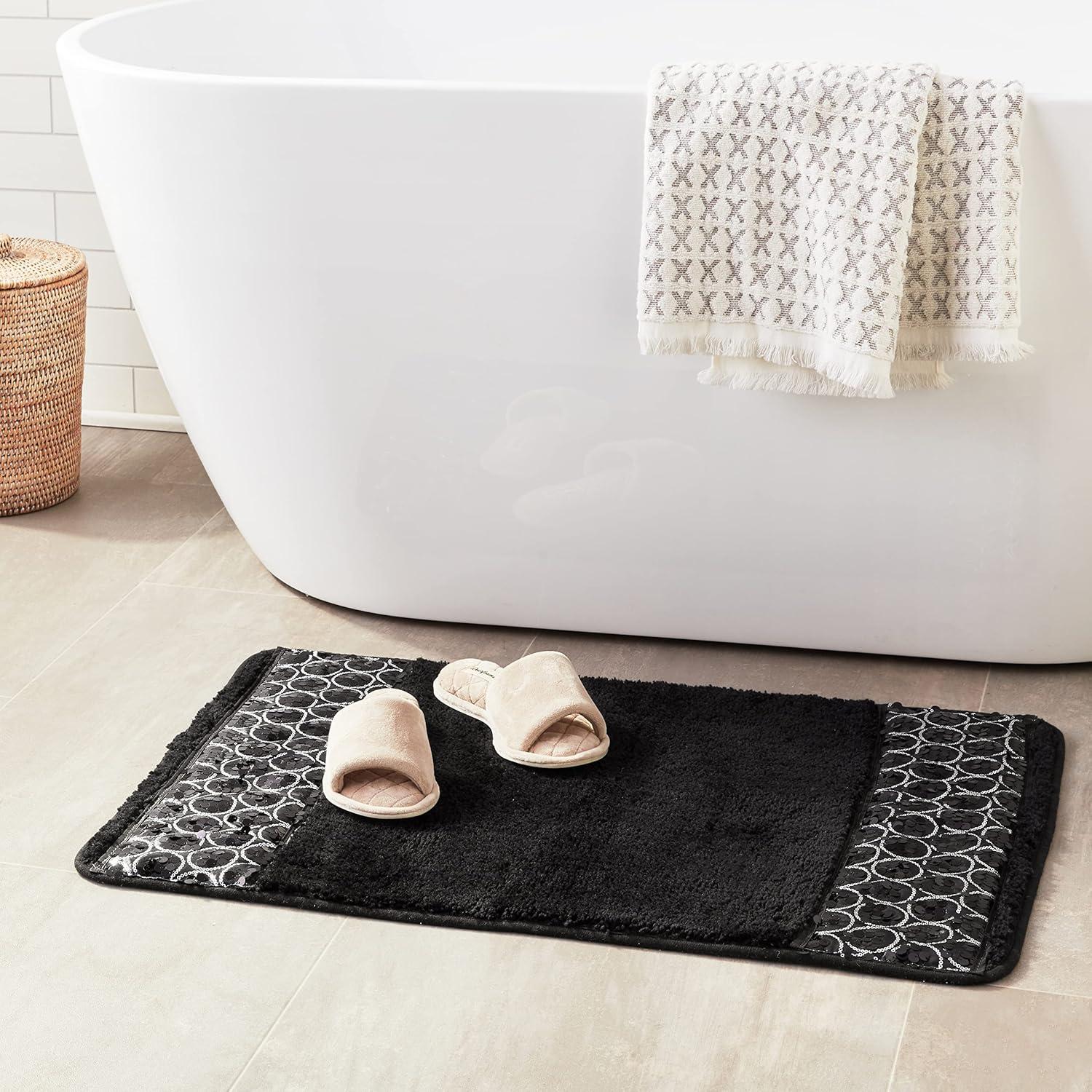 Popular Bath Sinatra Bath Rug with Black Sequins, Black