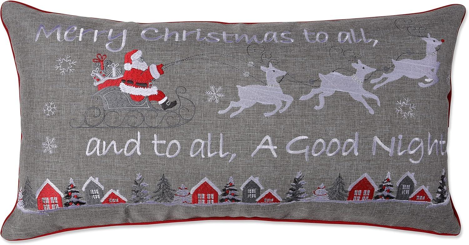 Indoor Christmas 'Merry Christmas To All' Rectangular Throw Pillow: Santa Sleigh, Embroidered - Pillow Perfect