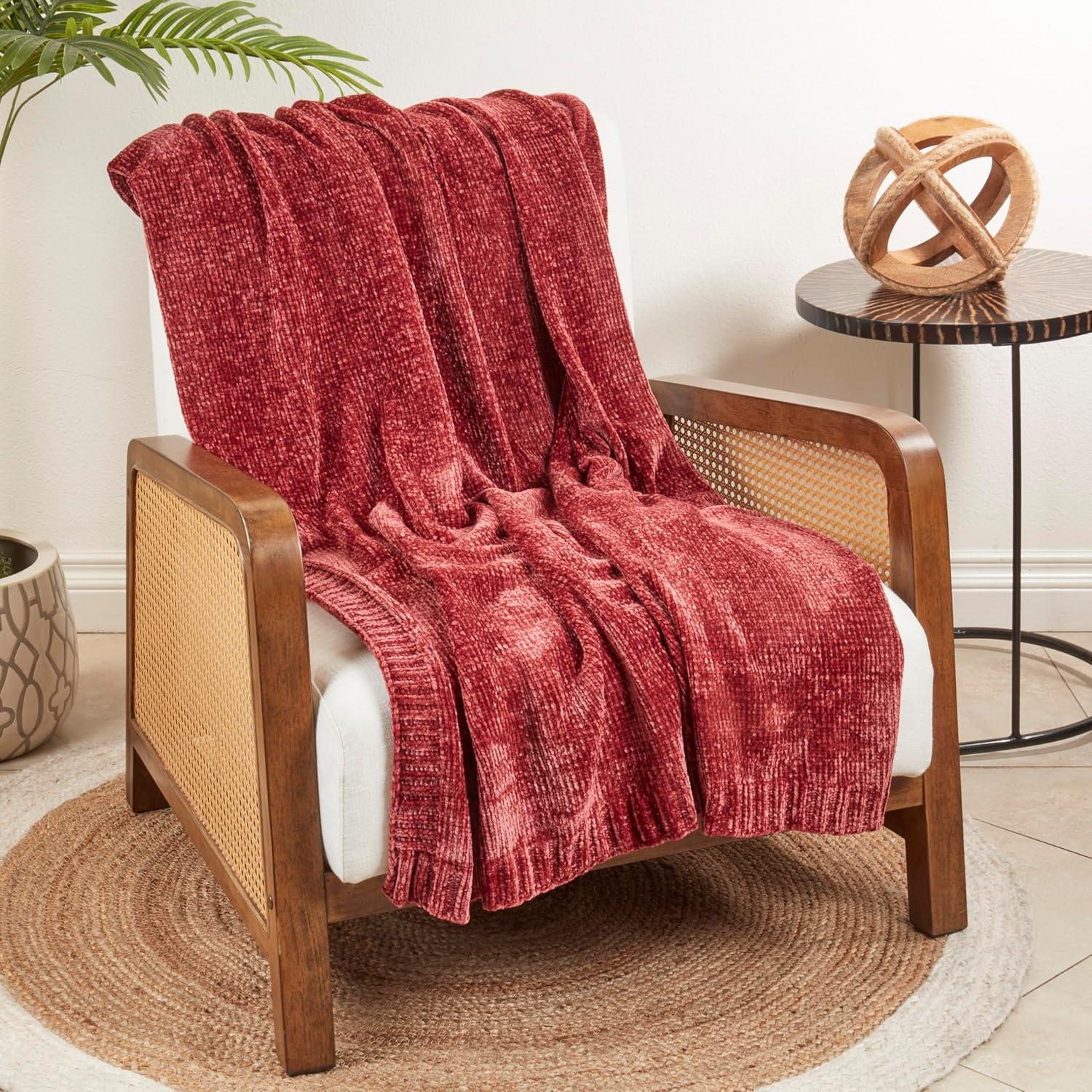 Burgundy Chenille Knit Throw Blanket 50" x 60"