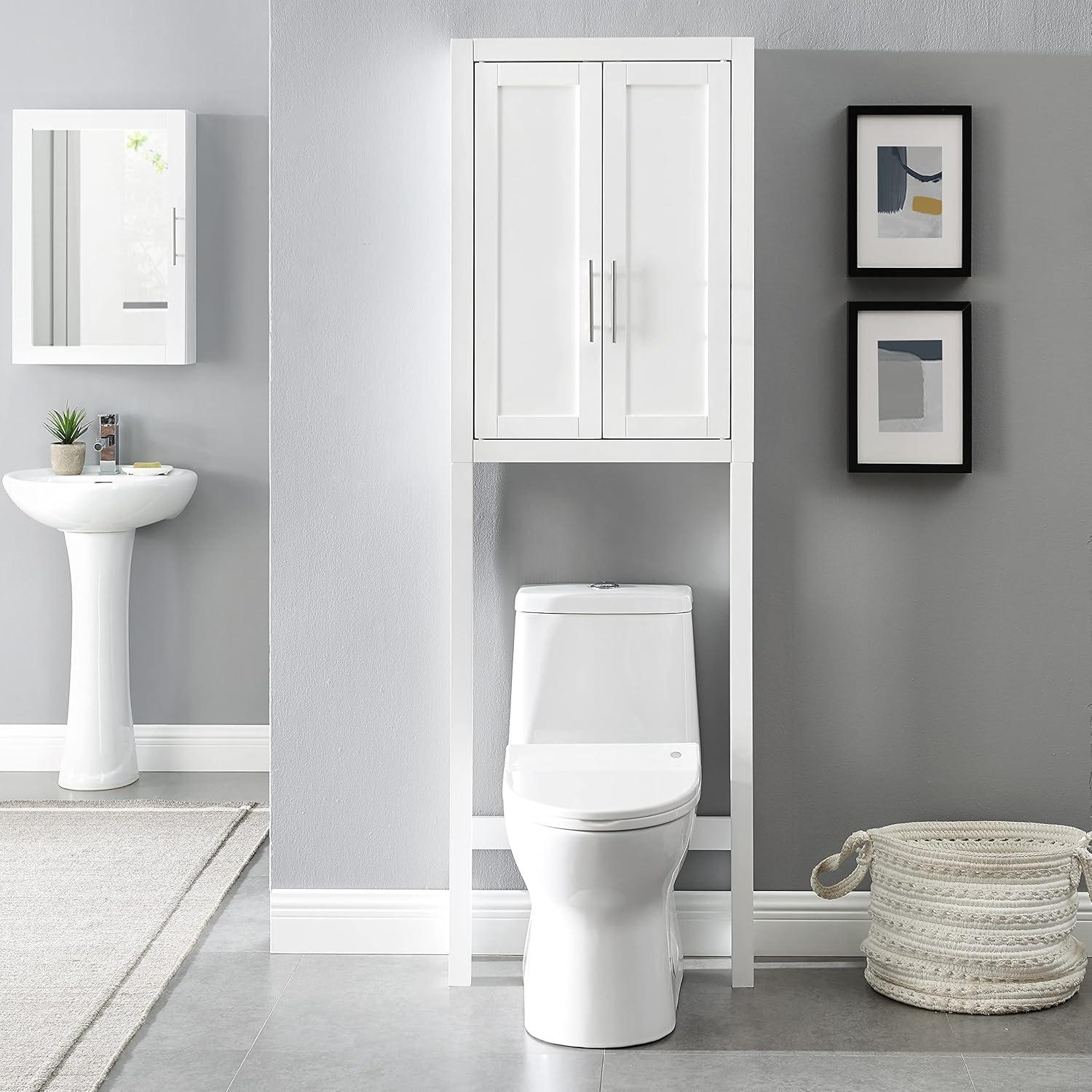 Sleek White Adjustable Over-the-Toilet Storage Cabinet