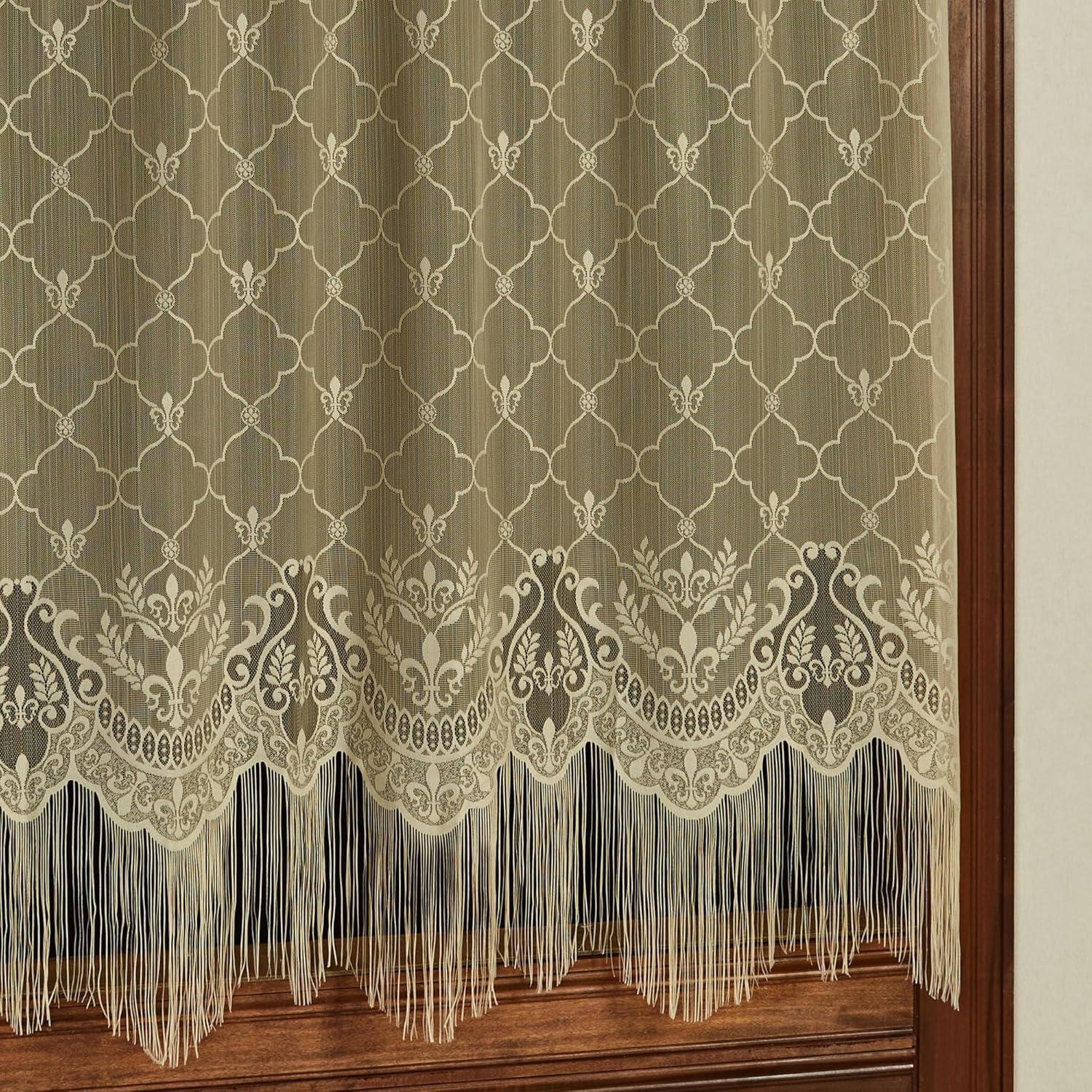 Victorian Fleur de Lis Lace Window Treatment Scalloped Valance 56 x 23 Inches