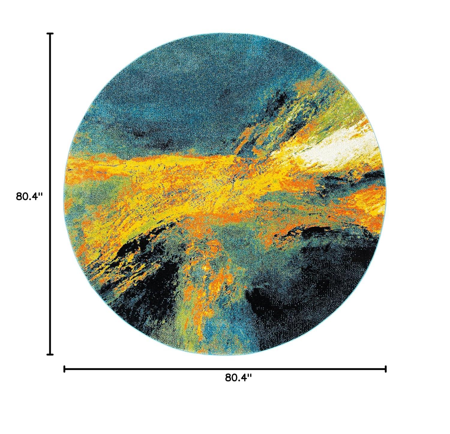 Galaxy GAL117 Power Loomed Area Rug - Blue/Yellow - 6'7" round - Safavieh.