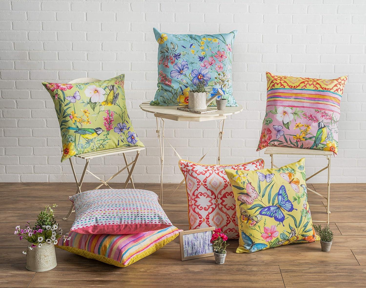 Floral Birds Cotton Decorative Pillow Cover 20" x 20"