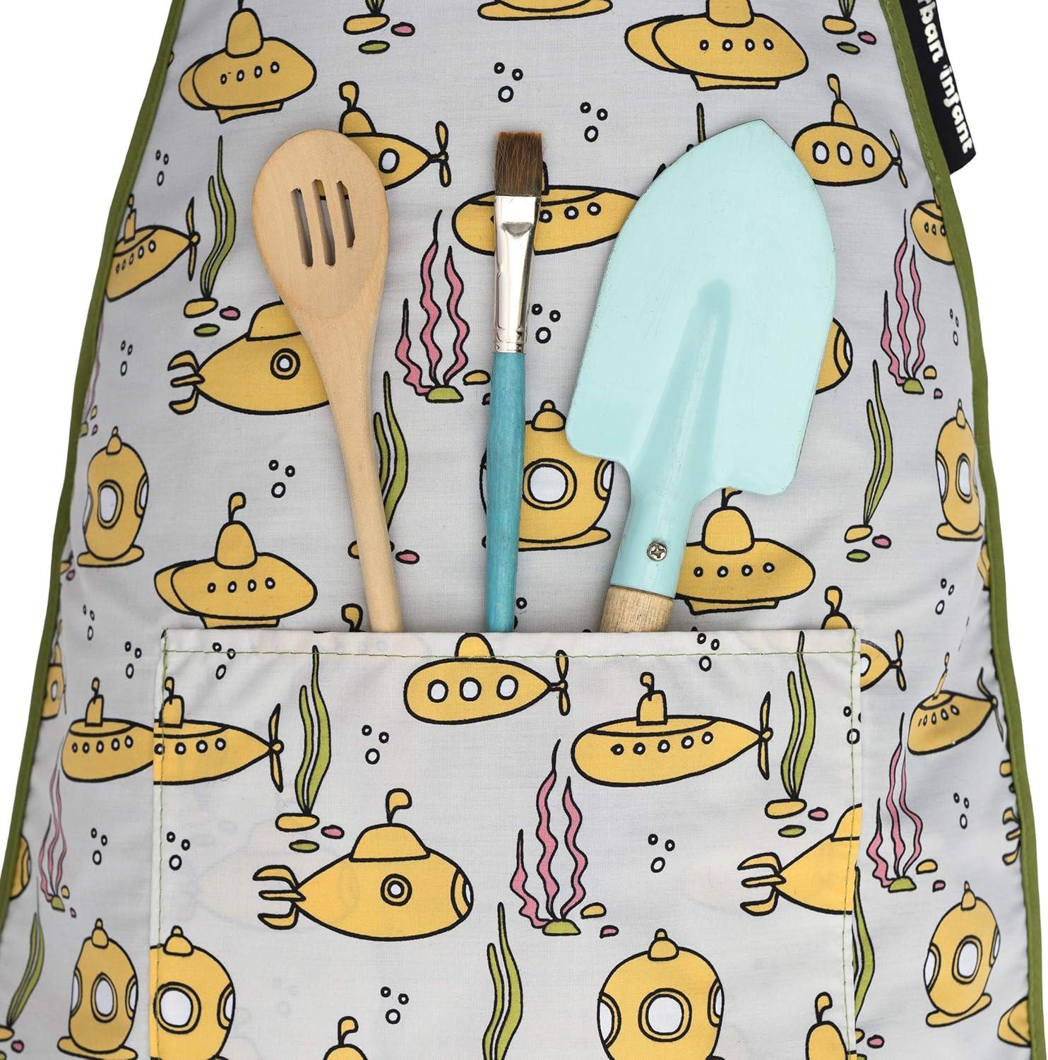 Urban Infant Little Helper Kids Apron - Children's Cooking Art Gardening - Toddler Boys and Girls - Submarines
