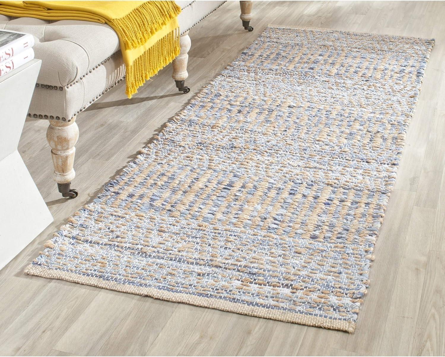 Cape Cod CAP353 Hand Woven Runner Rug - Natural/Blue - 2'3"x14' - Safavieh.
