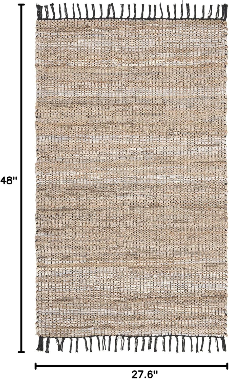 SAFAVIEH Vintage Leather Zharko Solid Braided Fringe Area Rug, Beige, 2'3" x 4'