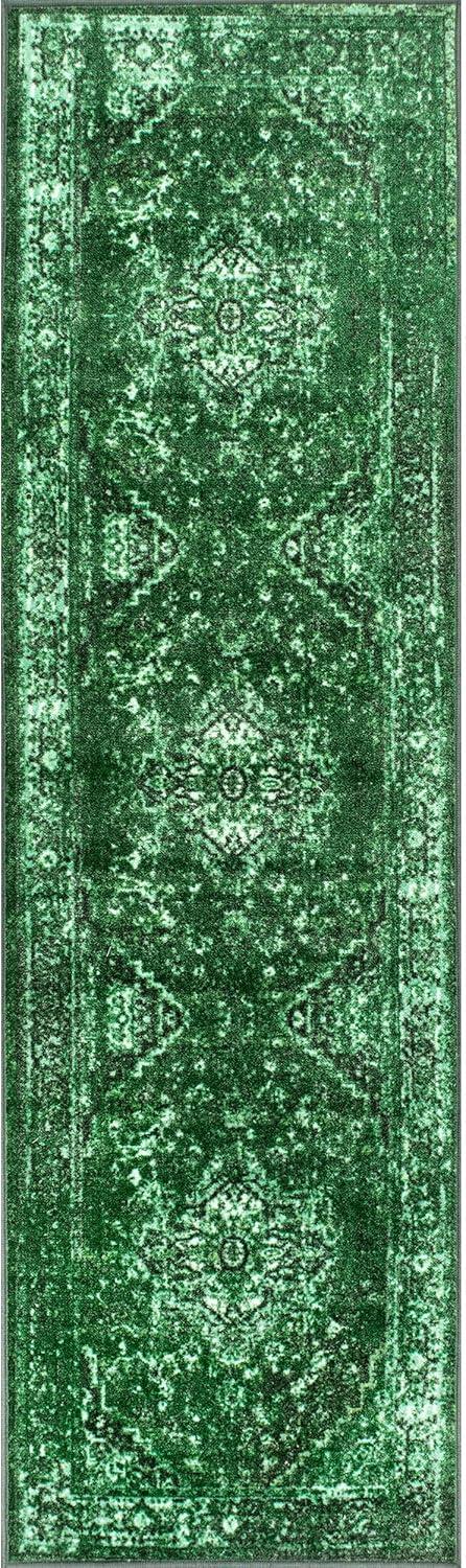 Green Tufted Reversible Synthetic Runner Rug