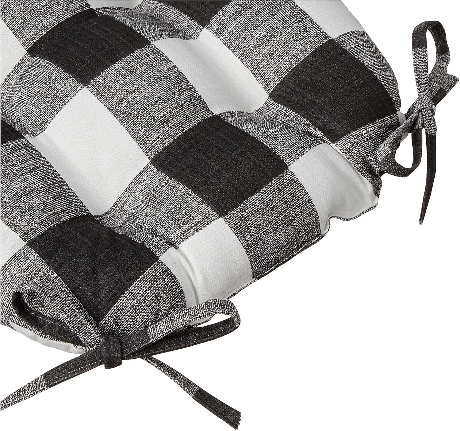 2pk Anderson Reversible Chair Pads Black - Pillow Perfect: Weather-Resistant, Tufted, with Ties