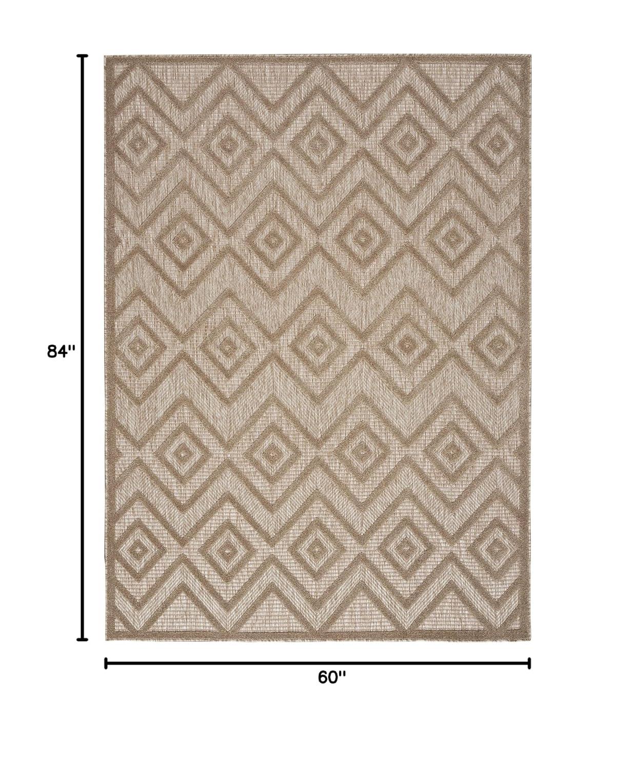 Nourison Versatile Diamond Geometric Flatweave Indoor Outdoor Area Rug Natural Beige 5' x 7'