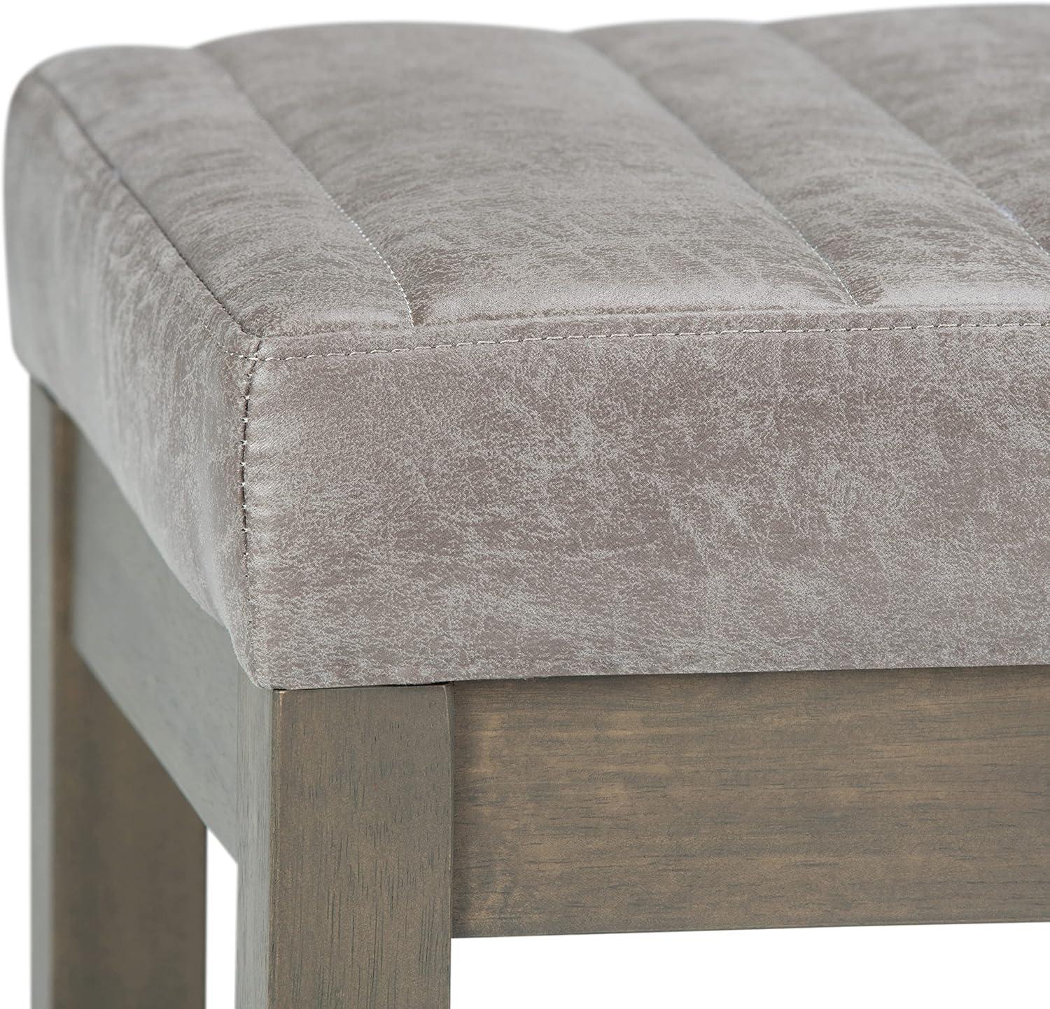 Casey Distressed Grey Taupe Faux Leather Ottoman Bench