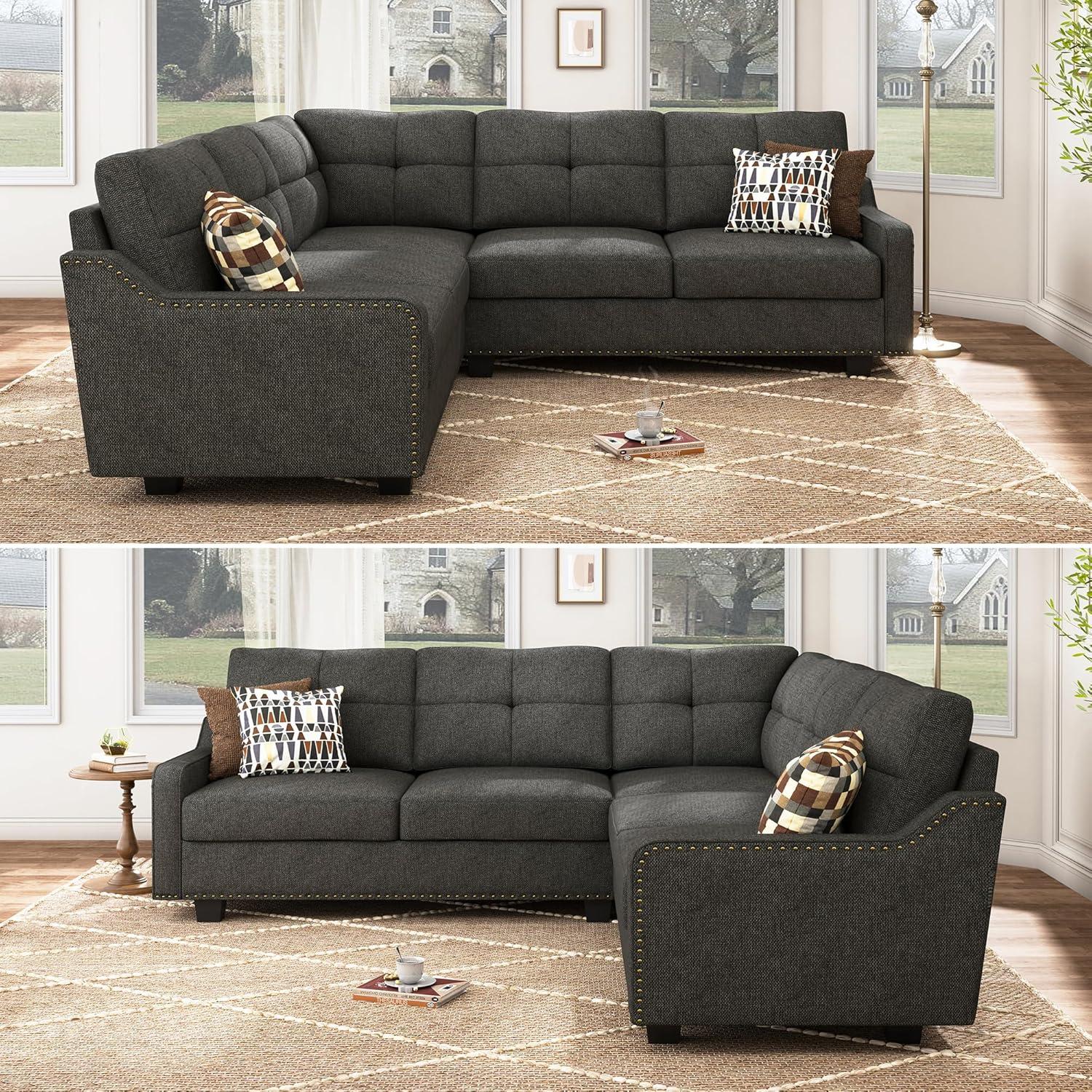 HONBAY Velvet L Shaped Couch Corner Sofa for Living Room Furniture Sets in Green