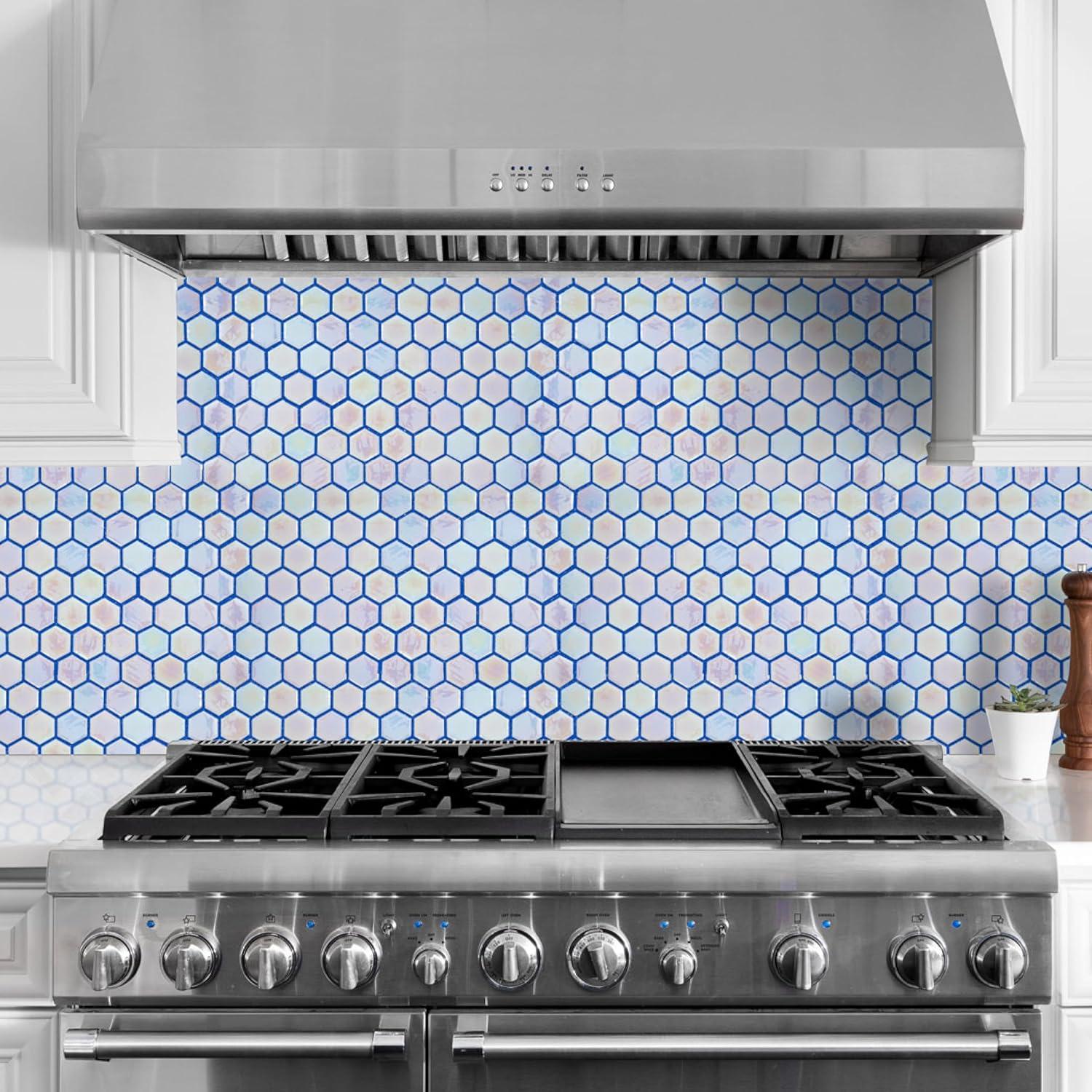 Glass Tile Love White Hot Love 11 in. X 16.325 in. Hexagonal Glass Mosaic Tile (10.76 sq. ft./case), Ideal for Kitchen Tile, Backsplash Tile, Bathroom Tile, and Pool Tile
