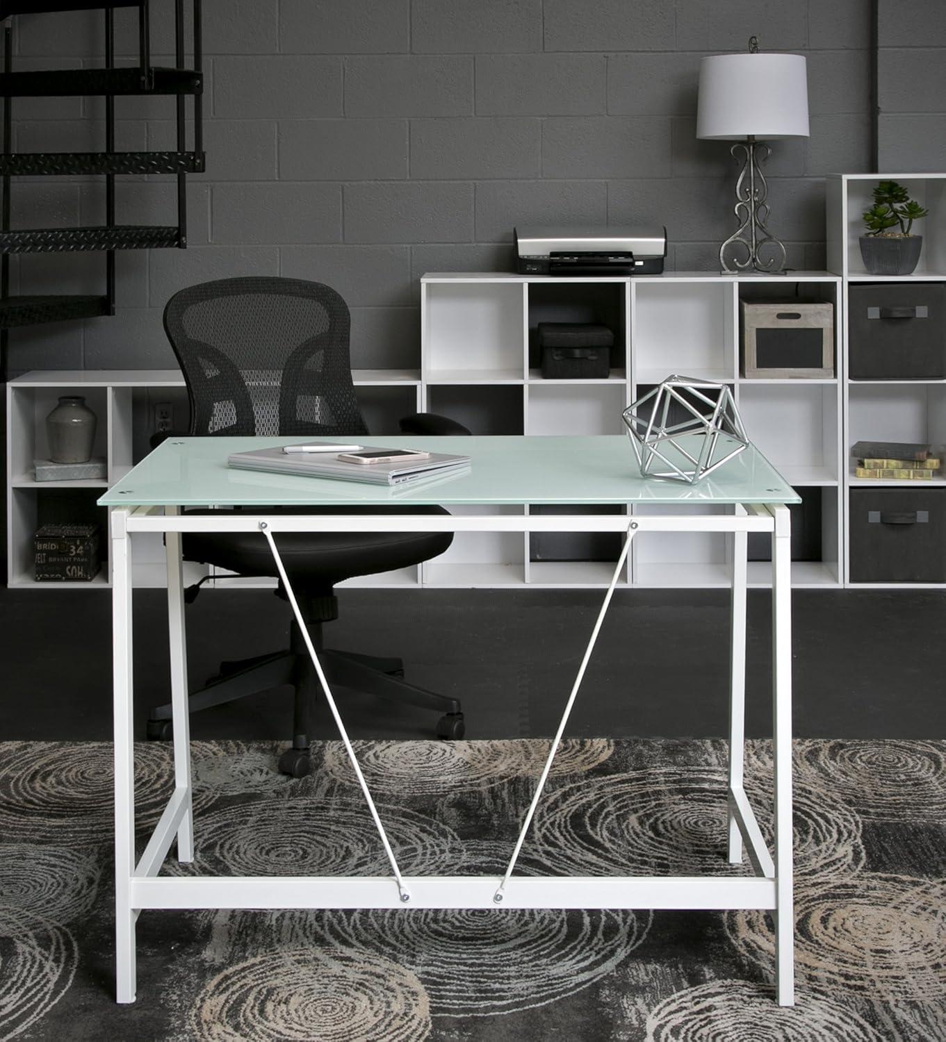 White Glass Top Minimalist Writing Desk