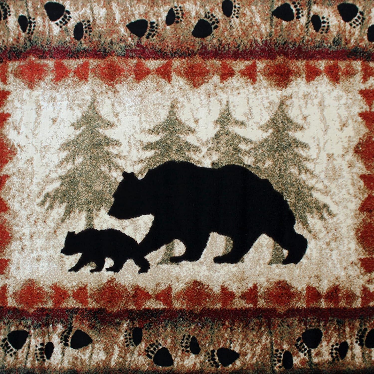 Rustic Lodge Black Bear and Cub 4' x 5' Area Rug