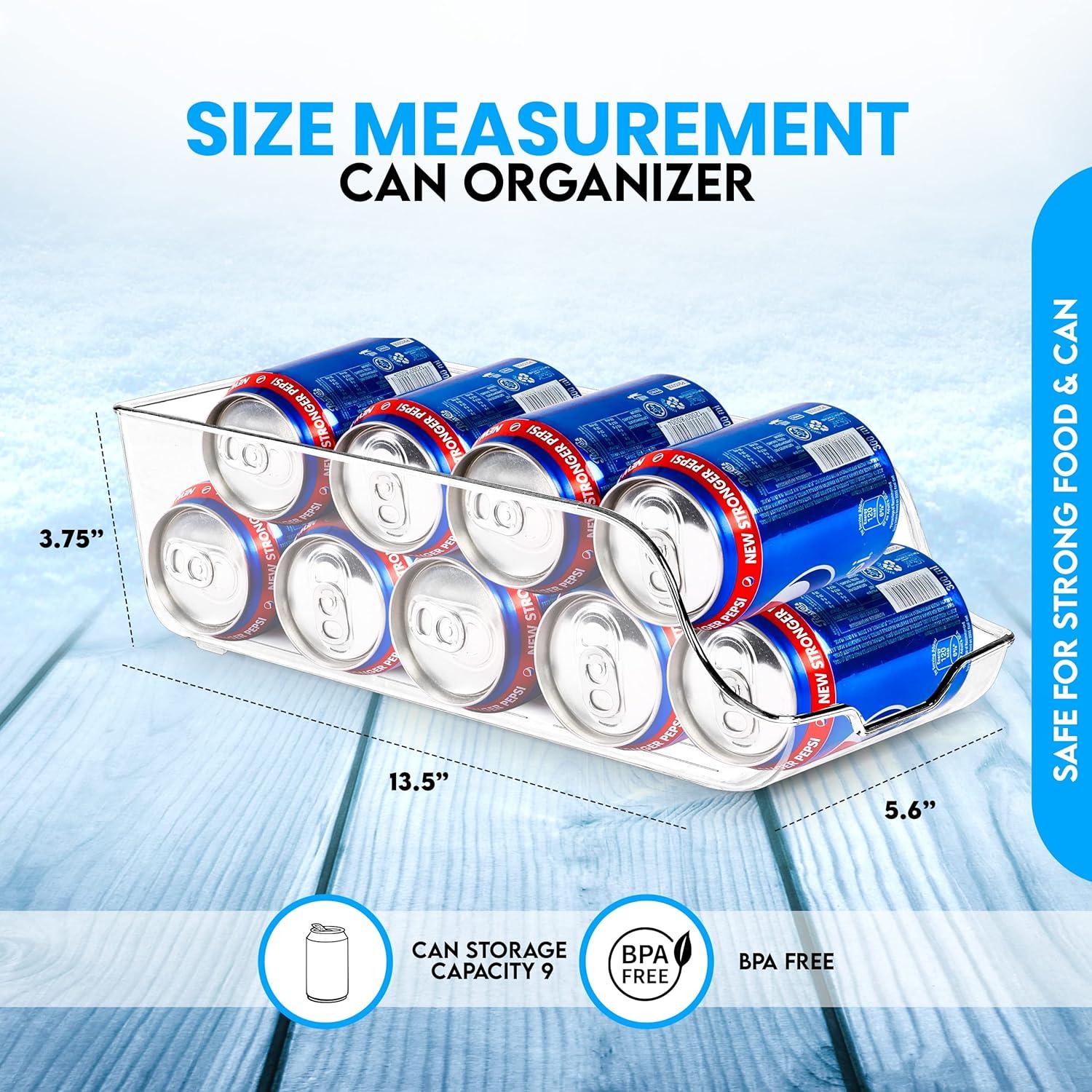 Can Organizer For Pantry (Pack of 2) - Soda Can Storage Organizer Pantry, Fridge & Freezer Organization - Holds Food & Soup Can (Clear)