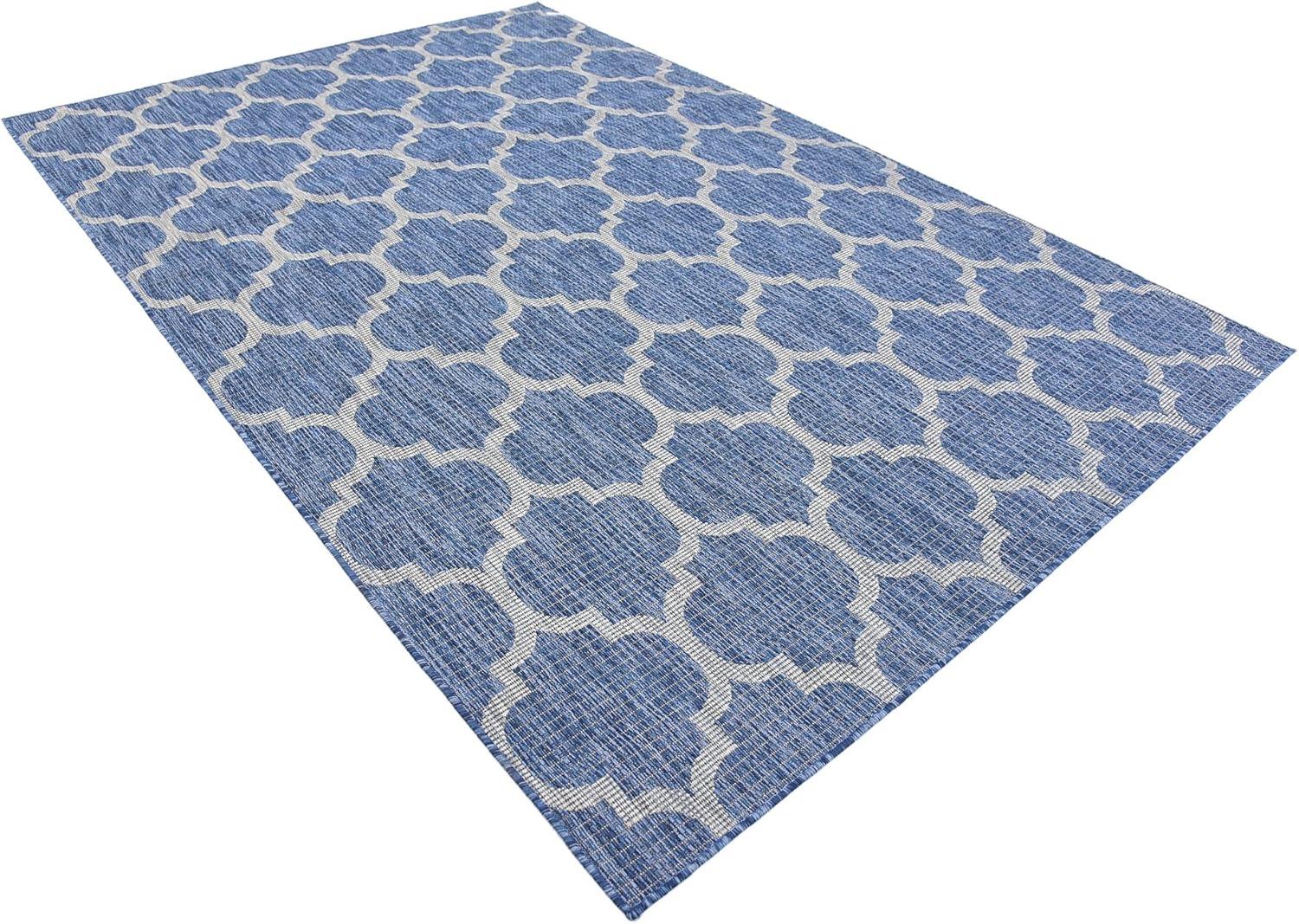 Unique Loom 6' 1 x 9' 0 Rectangle Indoor/Outdoor Trellis Navy Blue Area Rug