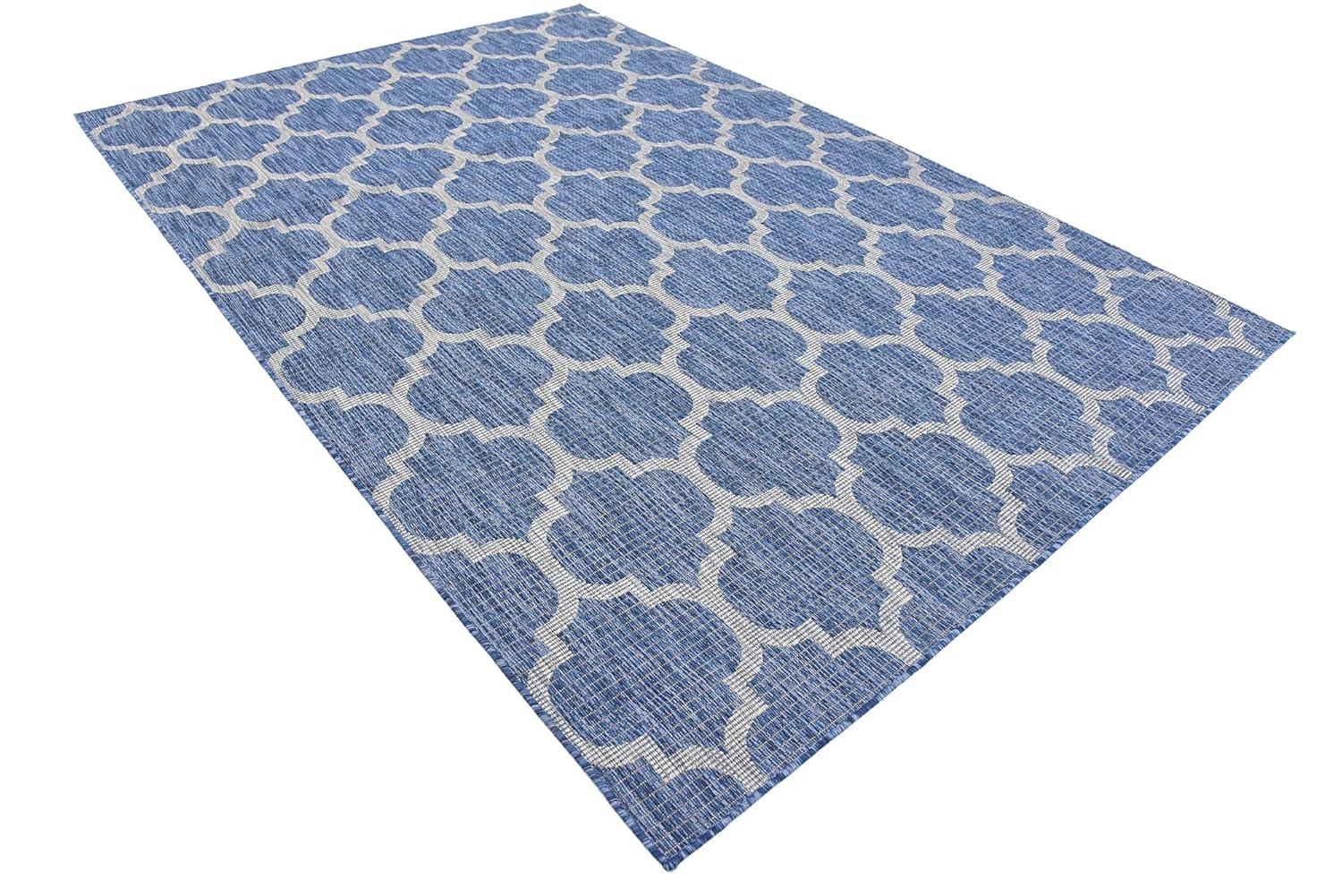 Unique Loom 6' 1 x 9' 0 Rectangle Indoor/Outdoor Trellis Navy Blue Area Rug