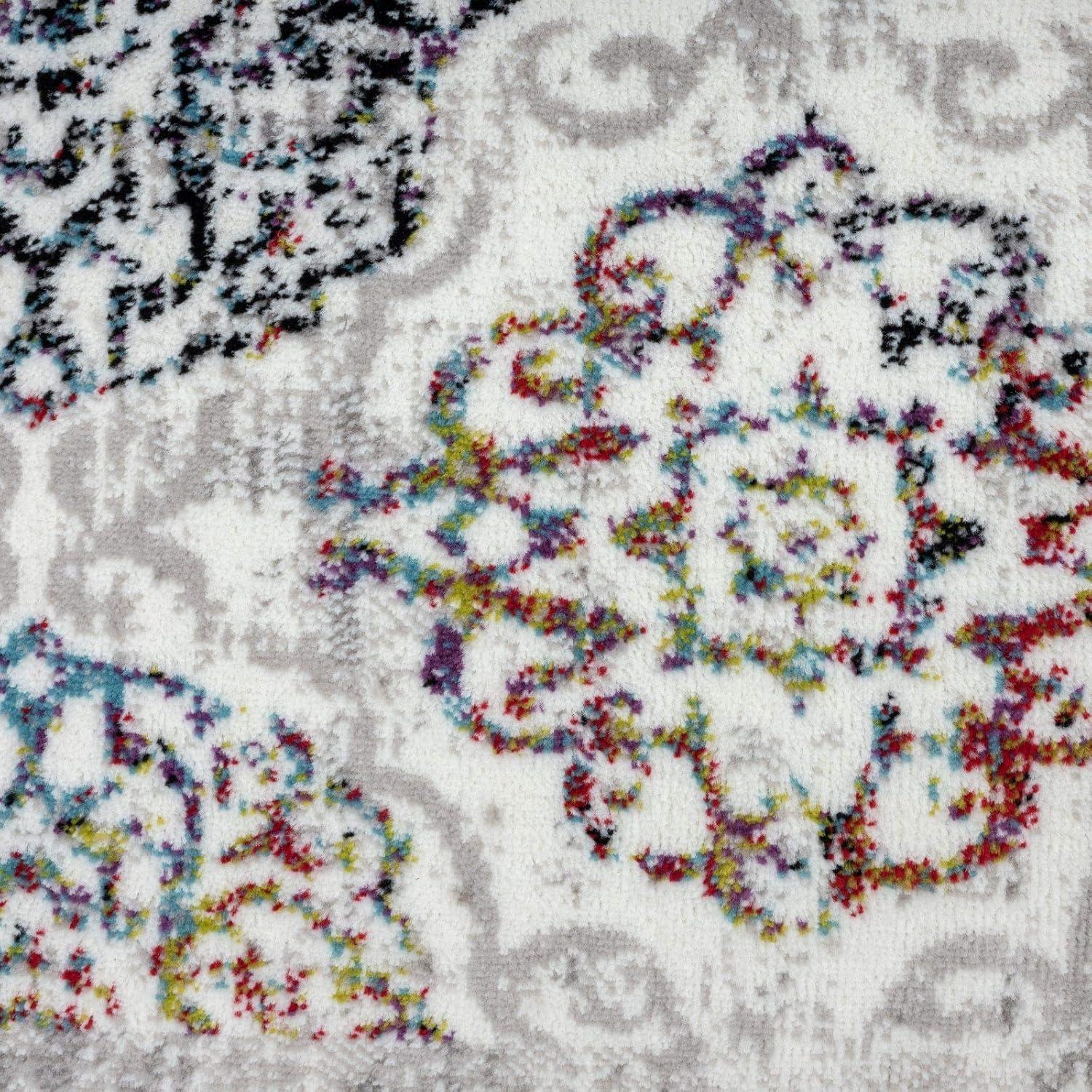 Home Dynamix Boho Andorra Transitional Damask Area Rug Ivory/Blue/Black, 5'2"x7'2"