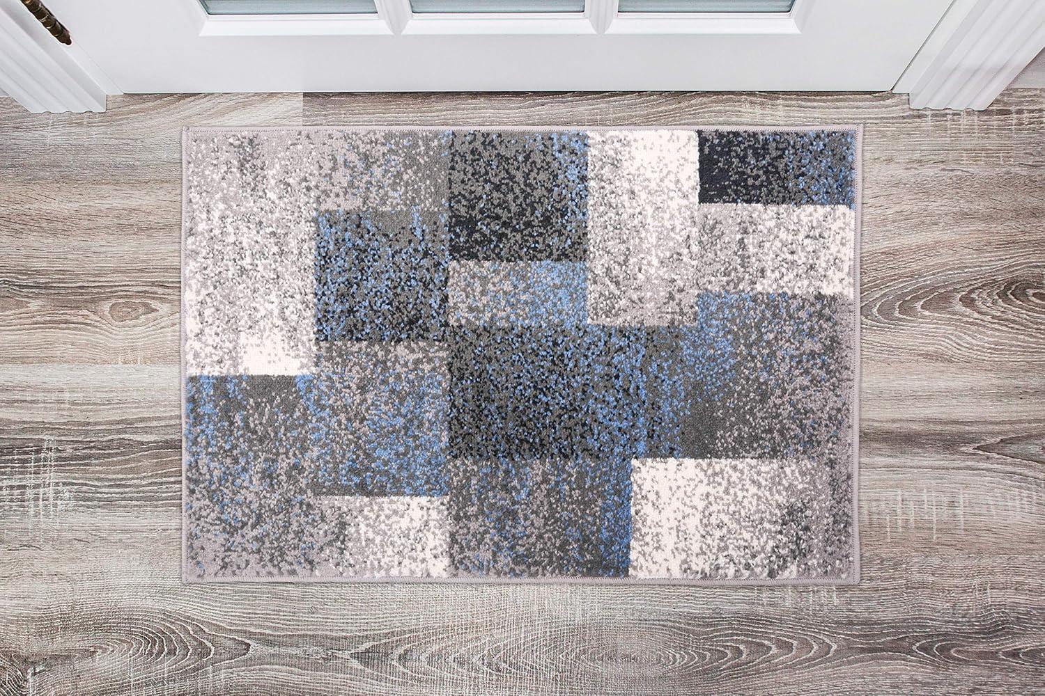 World Rug Gallery Contemporary Modern Geometric Boxes Area Rug - Blue 2' x 3'