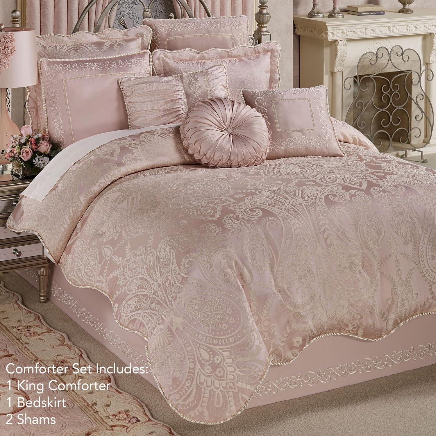 Elegant Blush Polyester Satin King Comforter Set