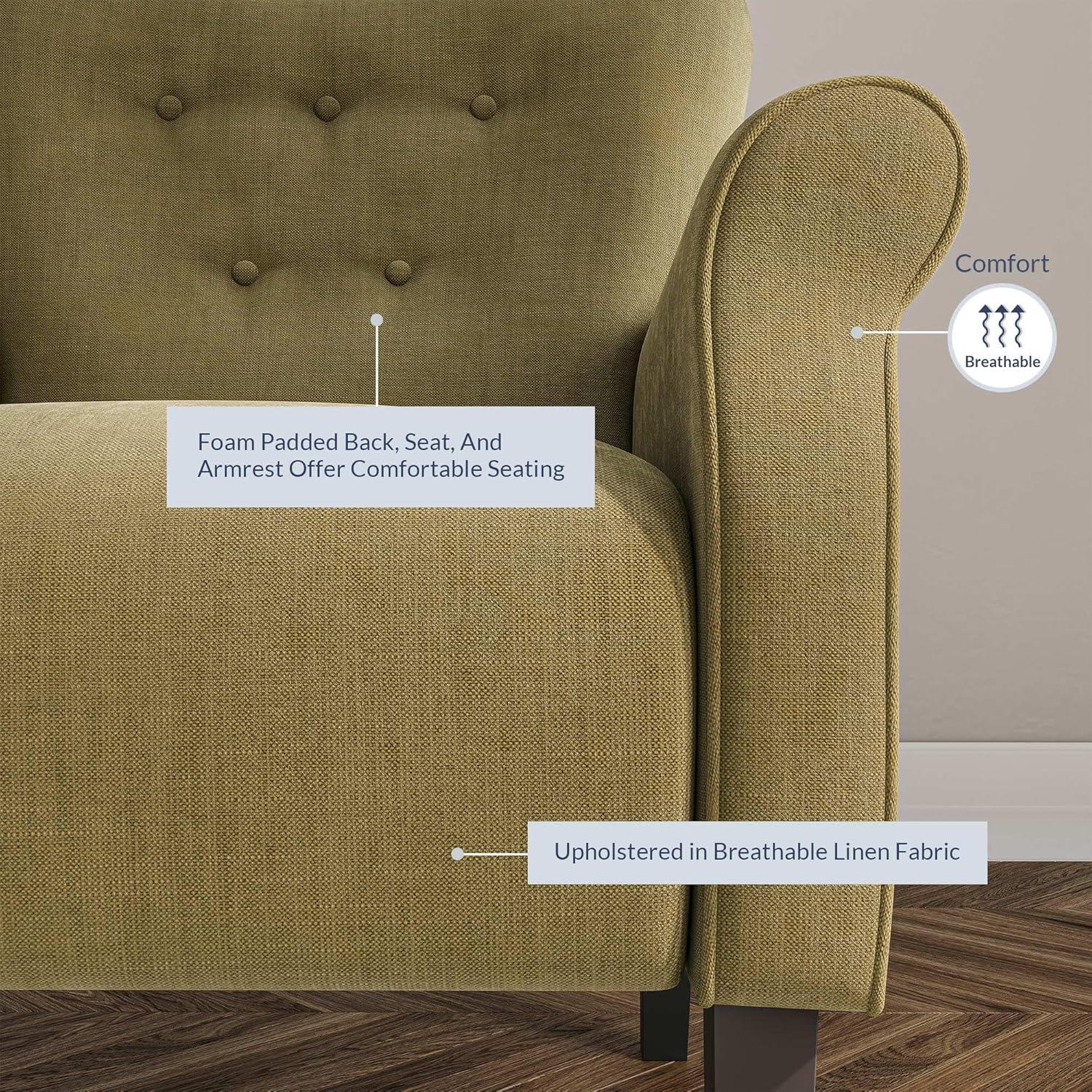 BELLEZE Modern Accent Chair for Living Room, High Back Linen Armchair with Wooden Legs, Upholstered Wingback Side Chair Padded Armrest Single Sofa for Living Room, Bedroom - Allston (Blue Coral)