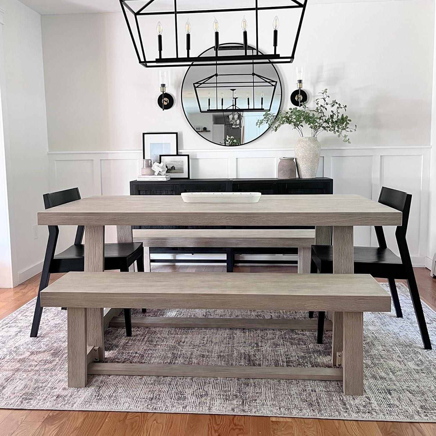 Plank+Beam 72" Dining Table for 6, Solid Wood Classic Farmhouse Style Kitchen Table, Seashell Wirebrush