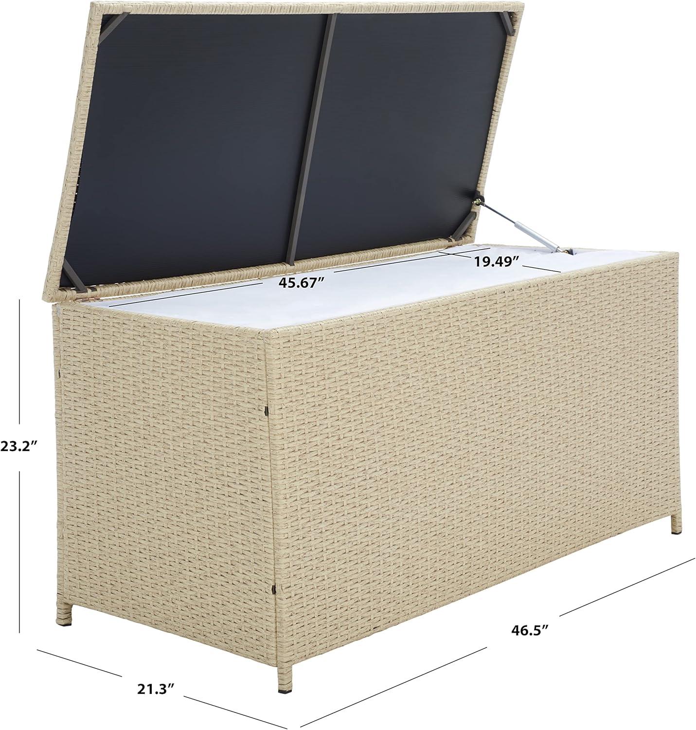 Oliveira Outdoor Cushion Deck Box - Beige/White Cushion - Safavieh