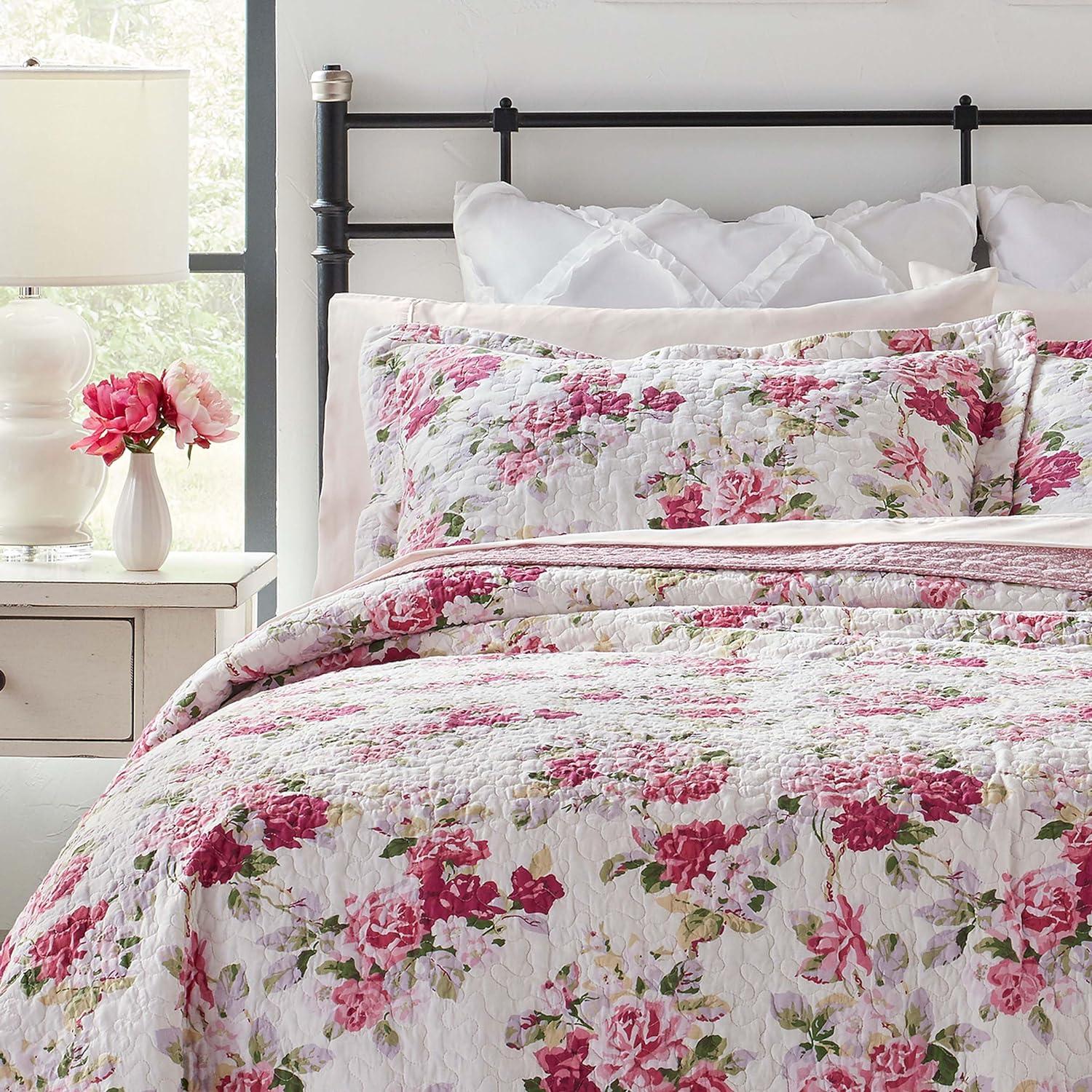 Laura Ashley Laura Ashley Lidia Cotton Reversible Pink Quilt Set