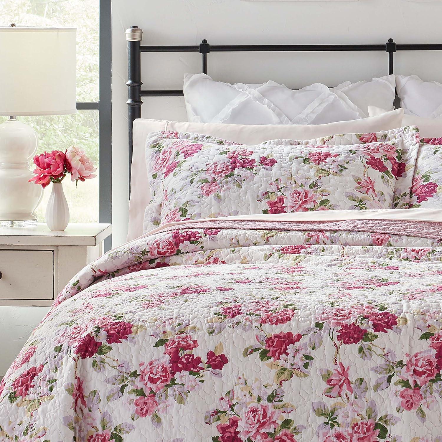 Laura Ashley Laura Ashley Lidia Cotton Reversible Pink Quilt Set