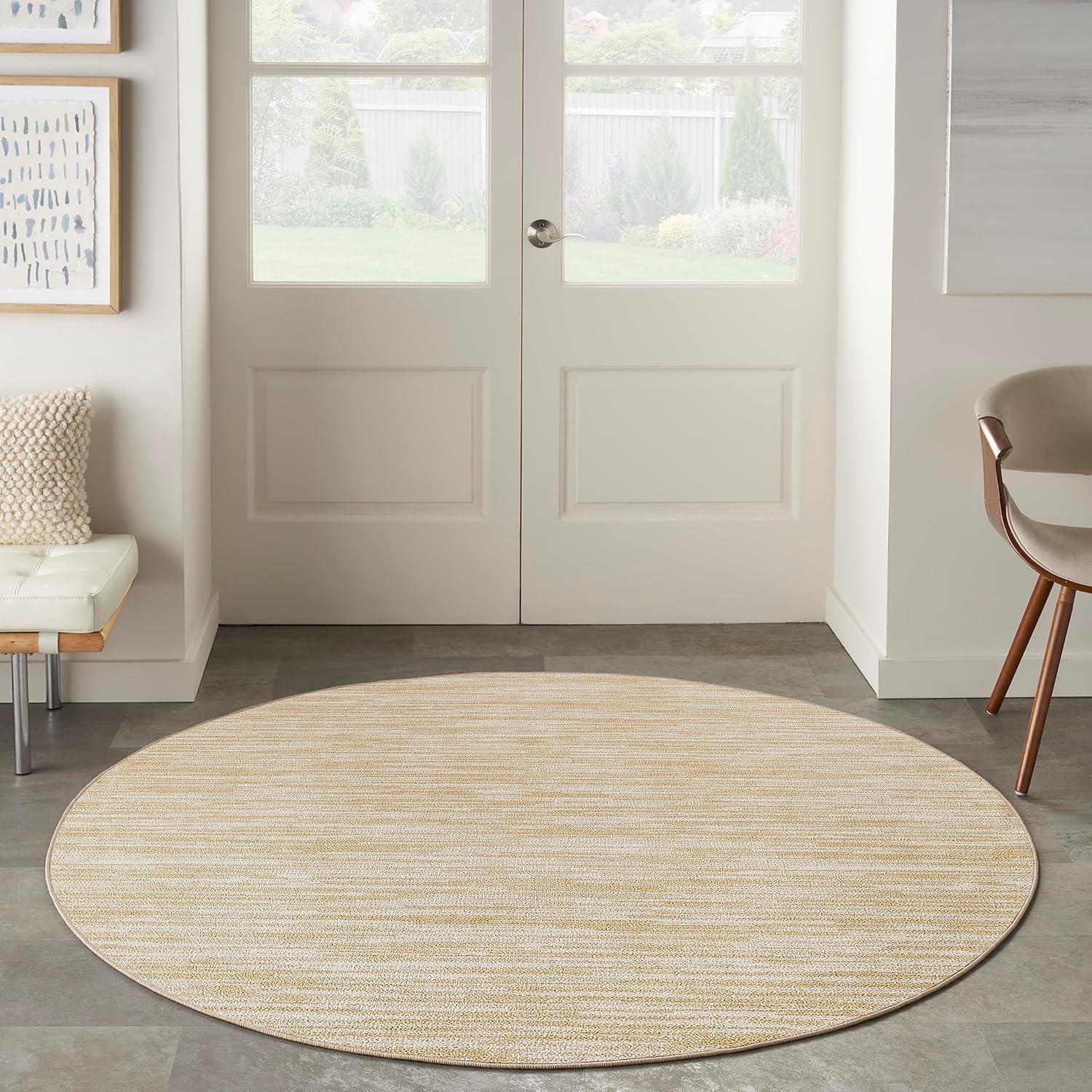 Nourison Essentials 4' x Round Ivory Gold Indoor/Outdoor Rug