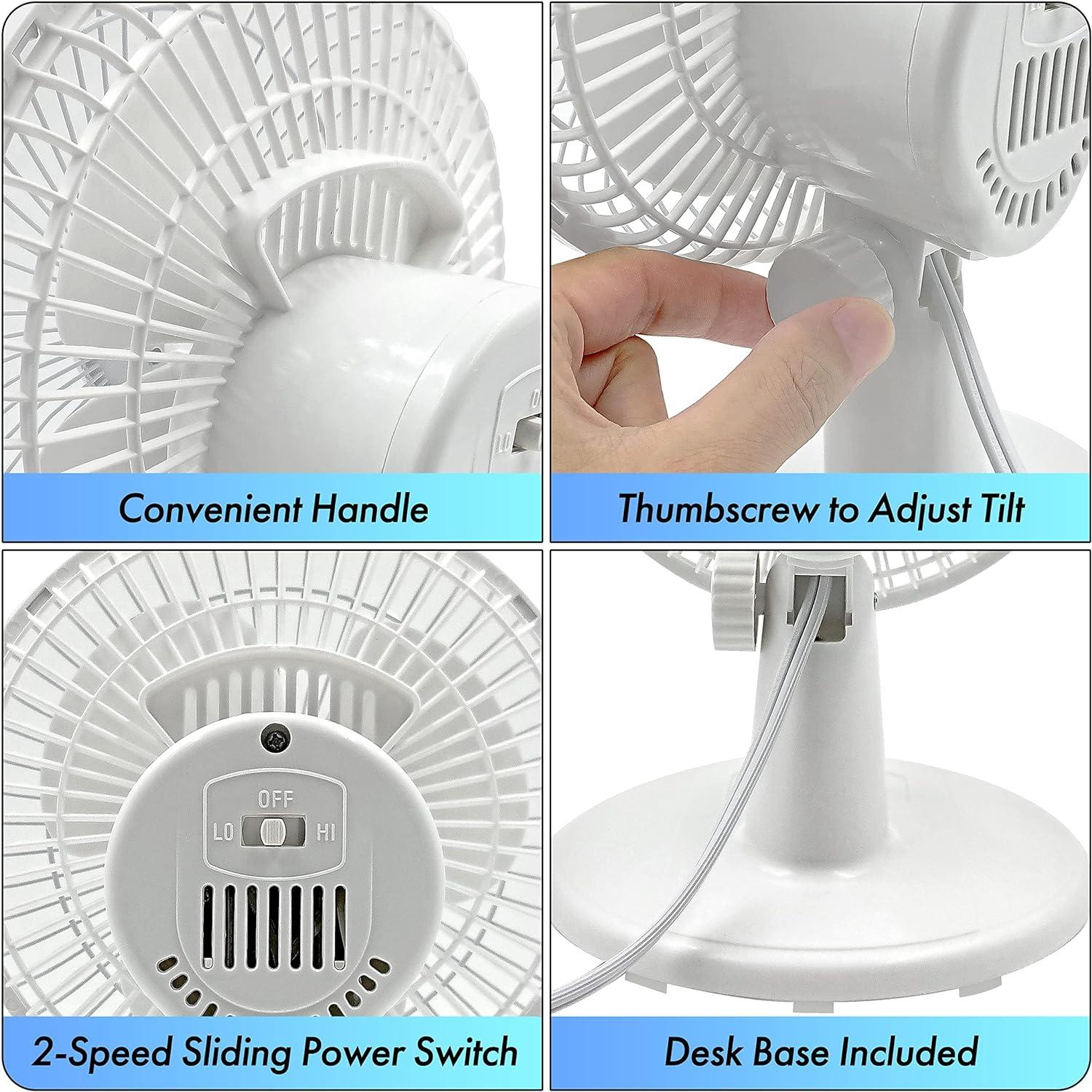 White 6-Inch Portable 2-Speed Desk Fan