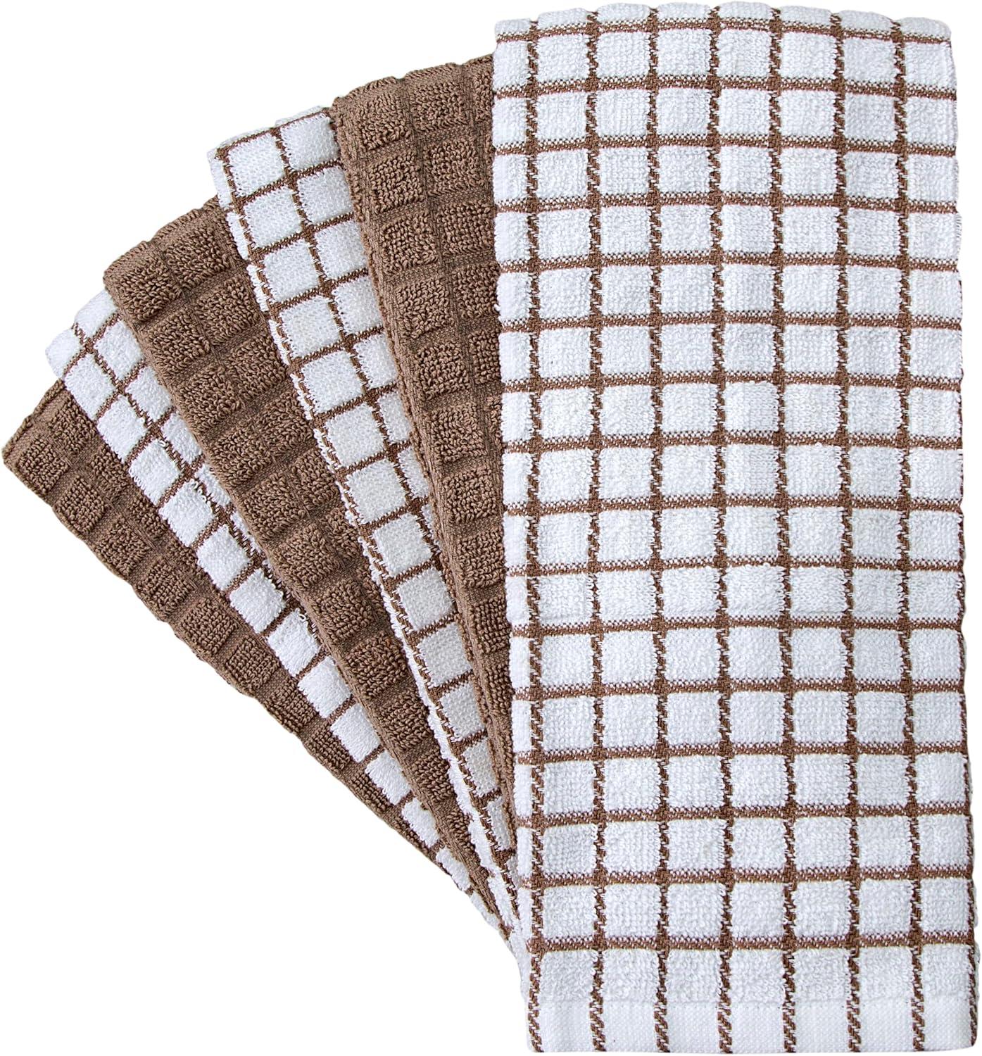 Premium Kitchen Towels (16”x 28”, 6 Pack) – Large Cotton Kitchen Hand Towels – Chef Weave Design – 380 GSM Highly Absorbent Tea Towels Set With Hanging Loop – Tan